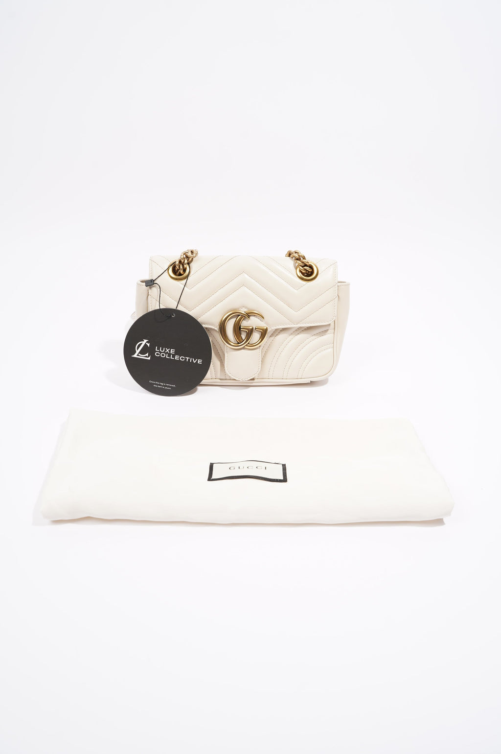 Gucci Womens Marmont Flap White Matelasse Mini