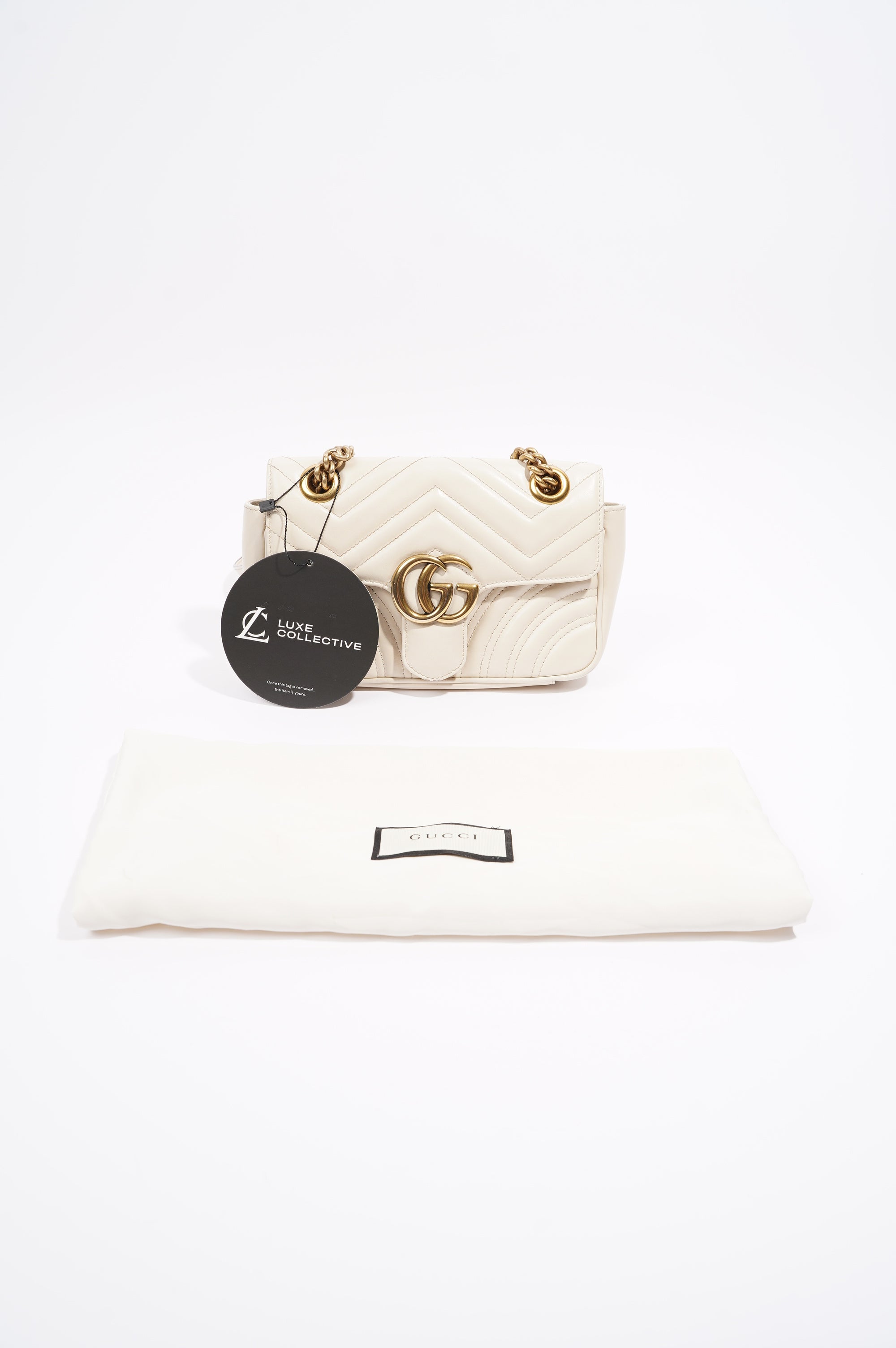 Gucci Womens Marmont Flap White Matelasse Mini
