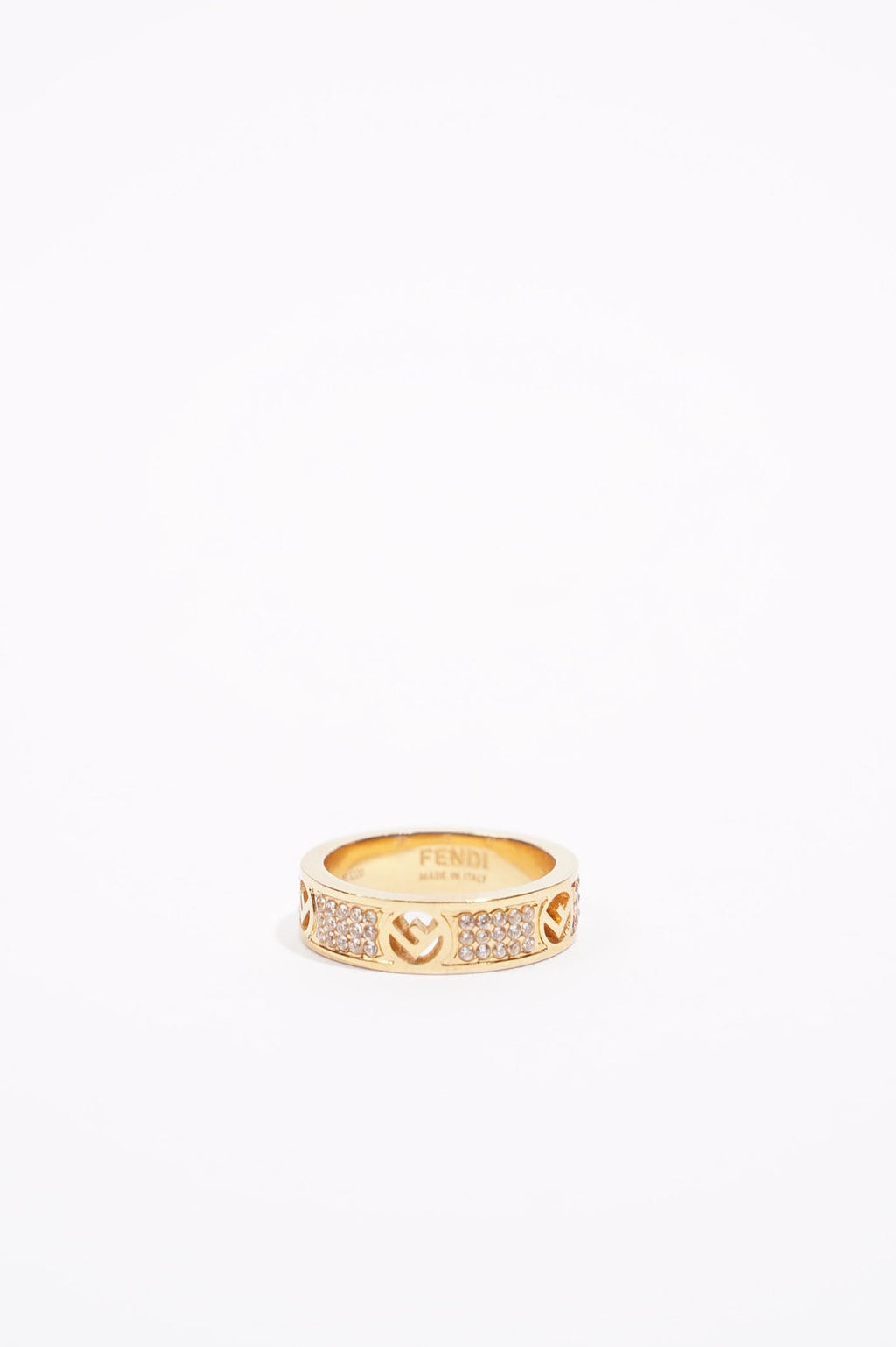 Fendi Womens F Ring Band Golden Base Metal / Rhinestone Large
