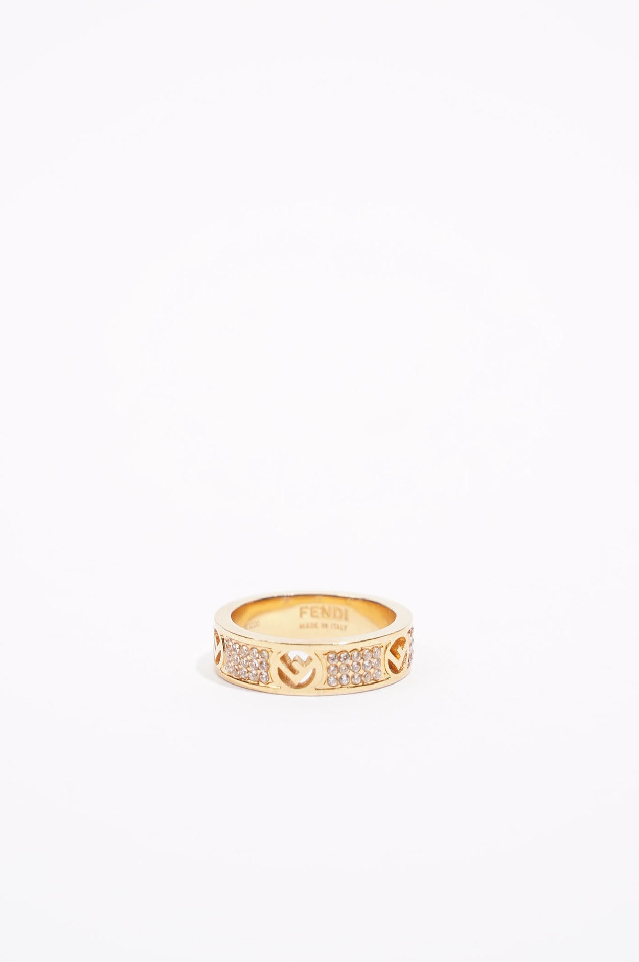 Fendi Womens F Ring Band Golden Base Metal / Rhinestone Large