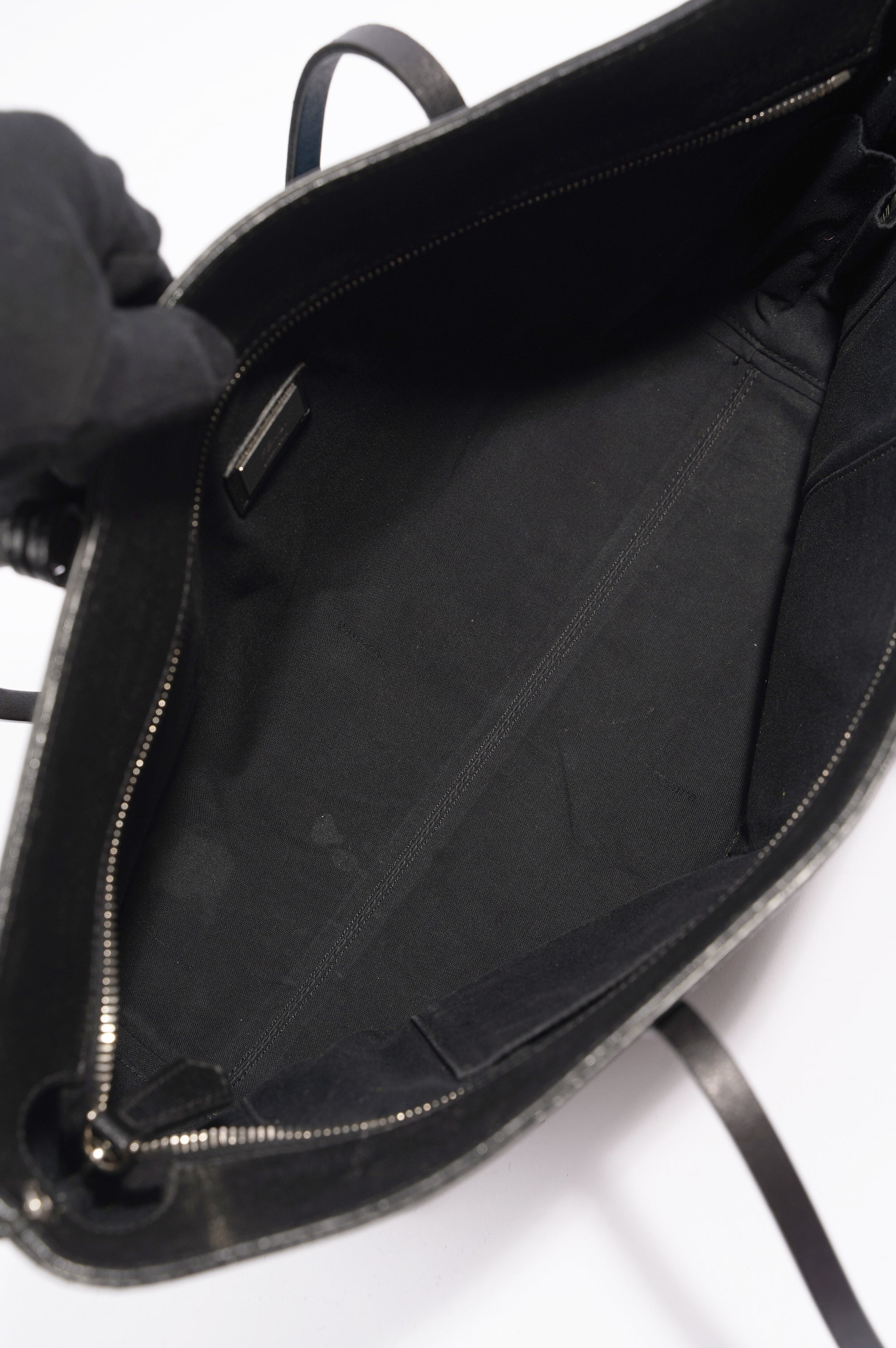 Fendi Logo Roll Tote Black Leather / Shearling Large