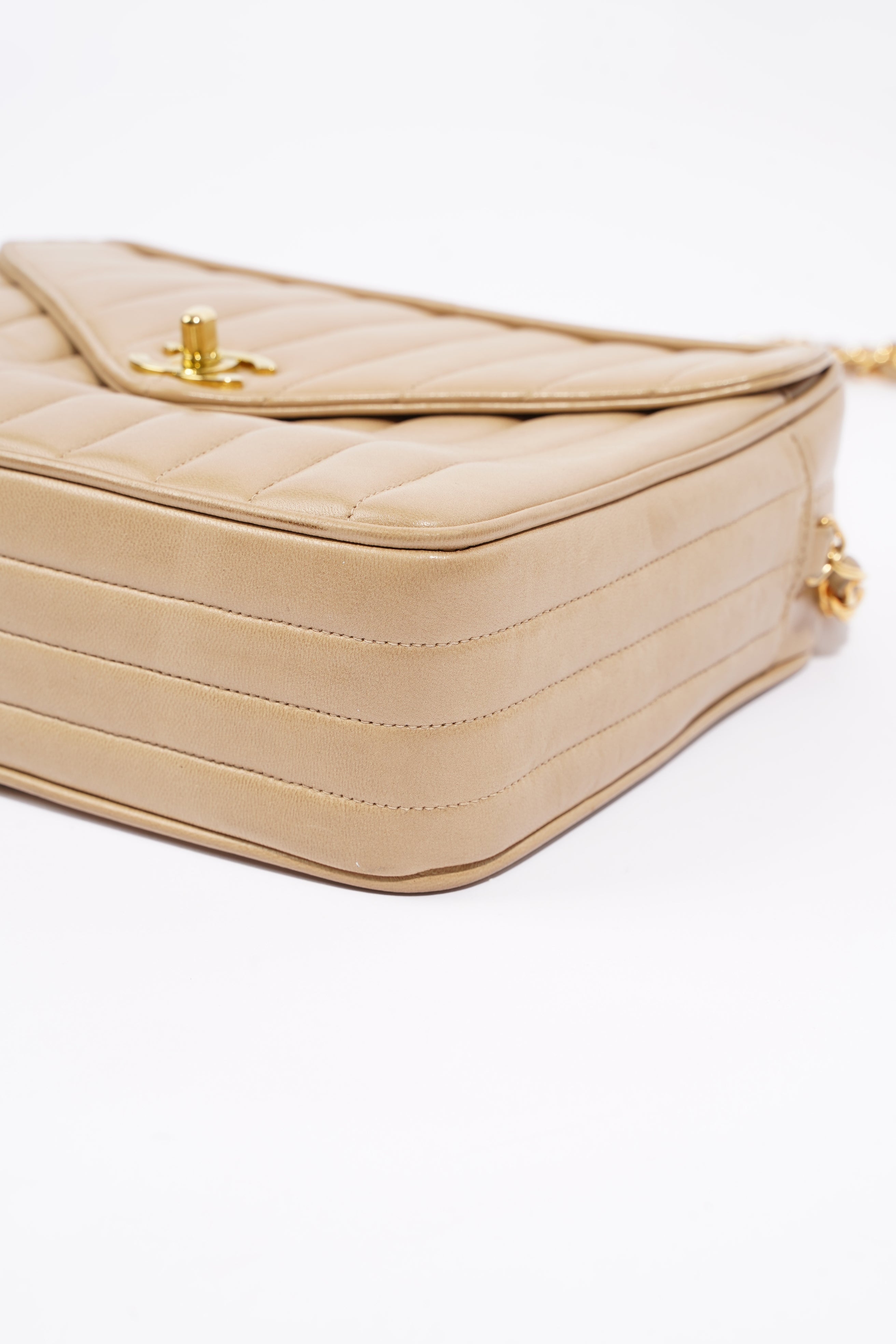 Chanel Vertical Quilted Bag Brown Lambskin Leather