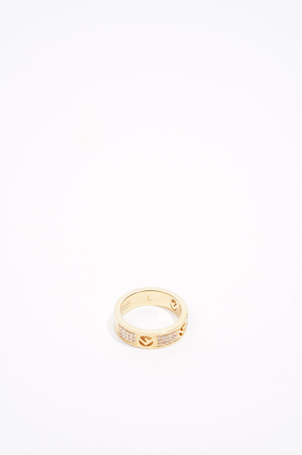 Fendi Womens F Ring Band Golden Base Metal / Rhinestone Large