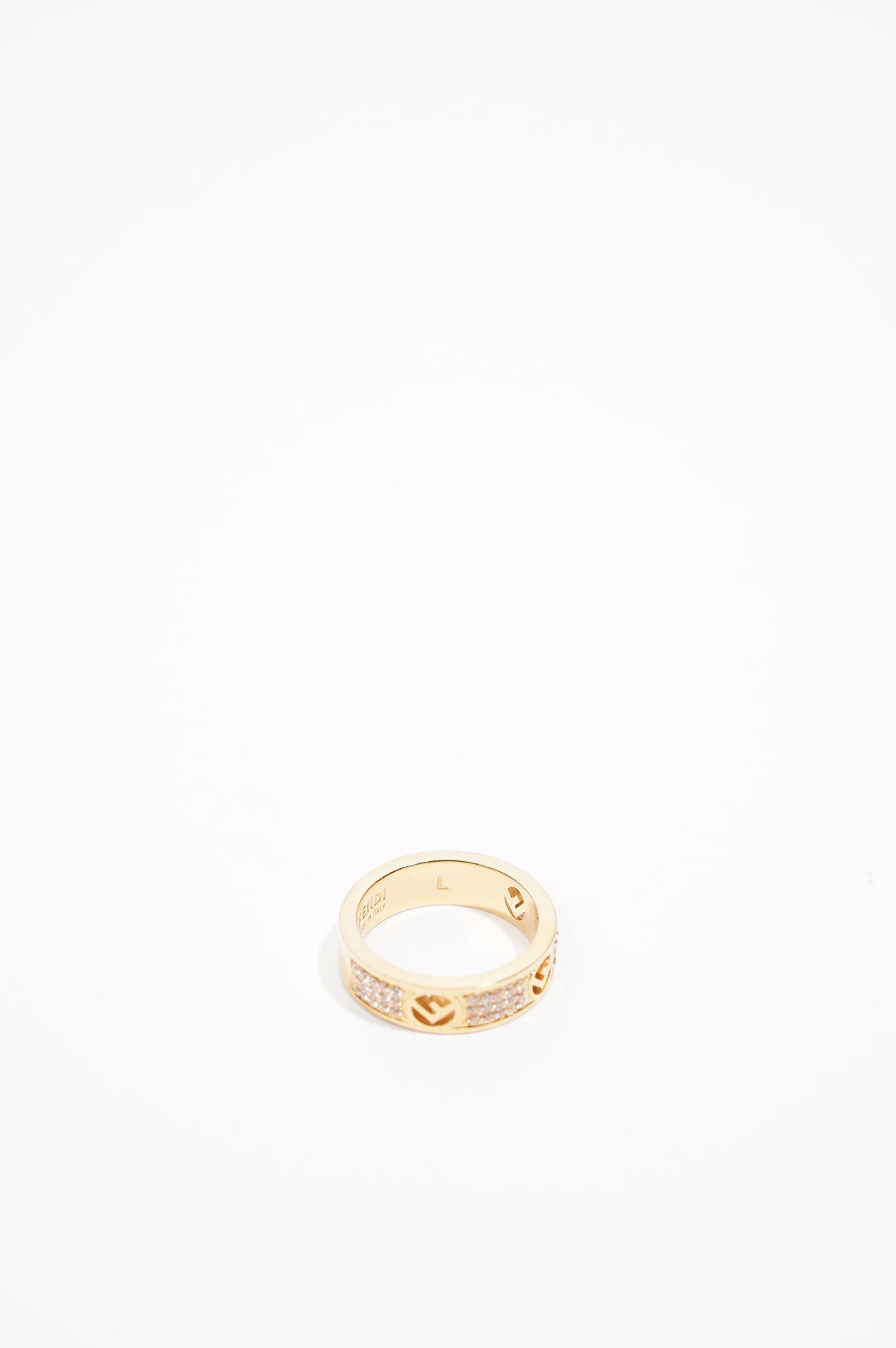 Fendi Womens F Ring Band Golden Base Metal / Rhinestone Large