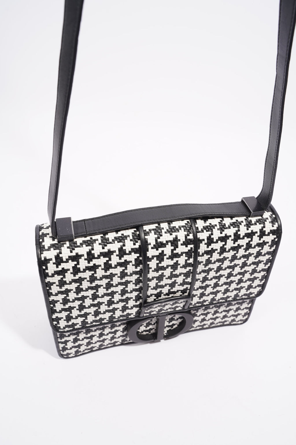 Christian Dior Womens Houndstooth 30 Montaigne Flap Bag Black / White