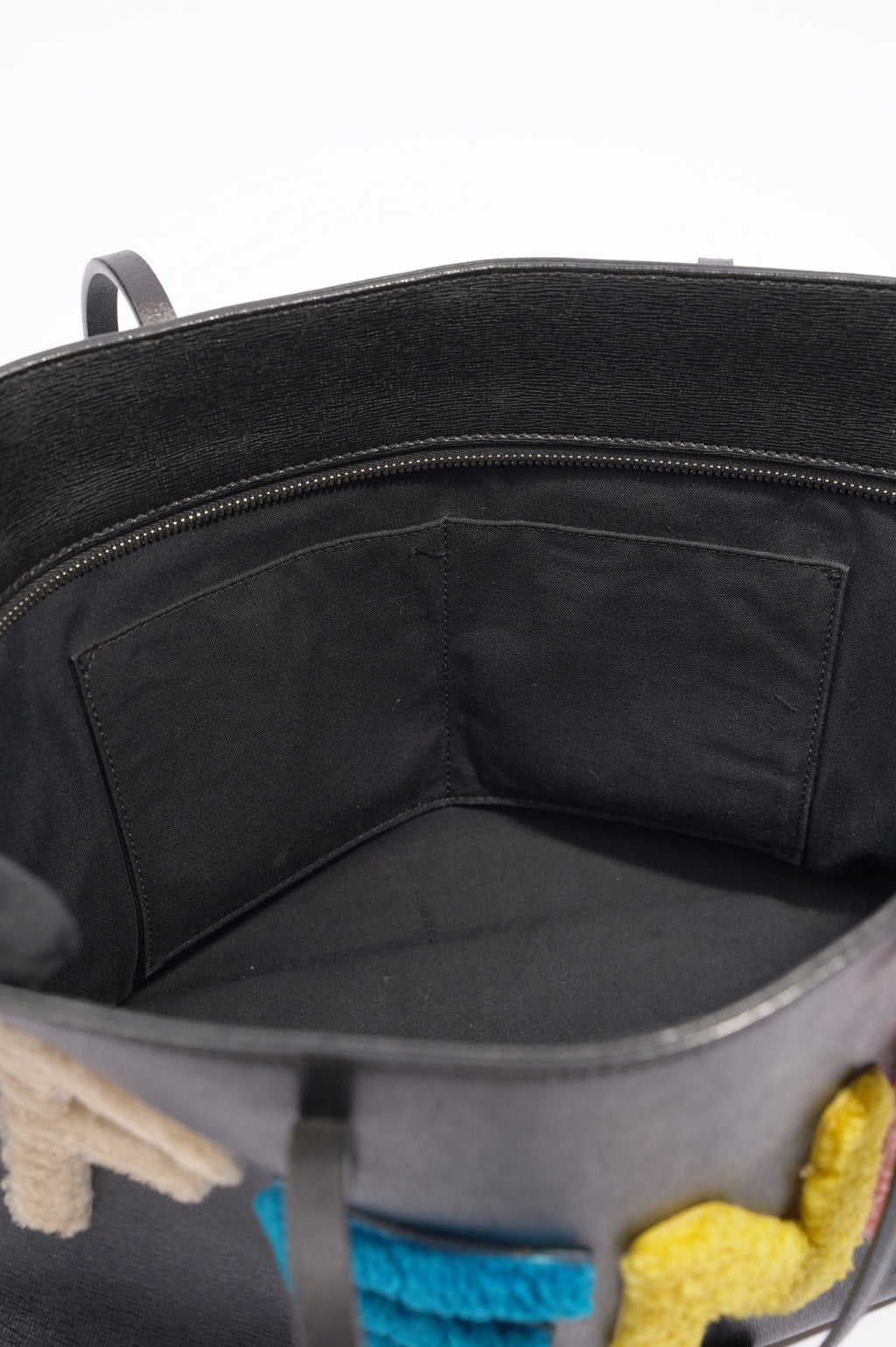 Fendi Logo Roll Tote Black Leather / Shearling Large