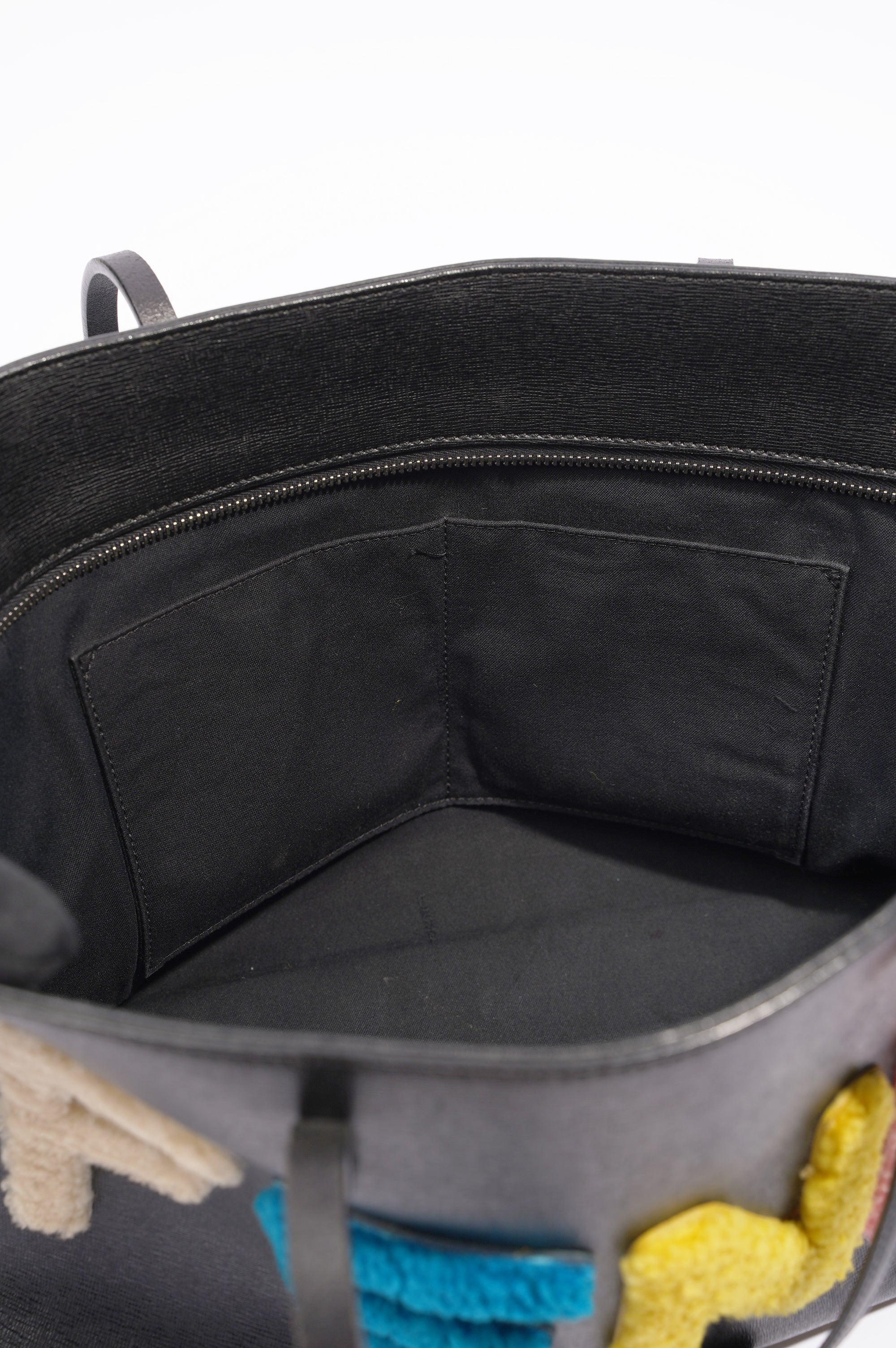 Fendi Logo Roll Tote Black Leather / Shearling Large