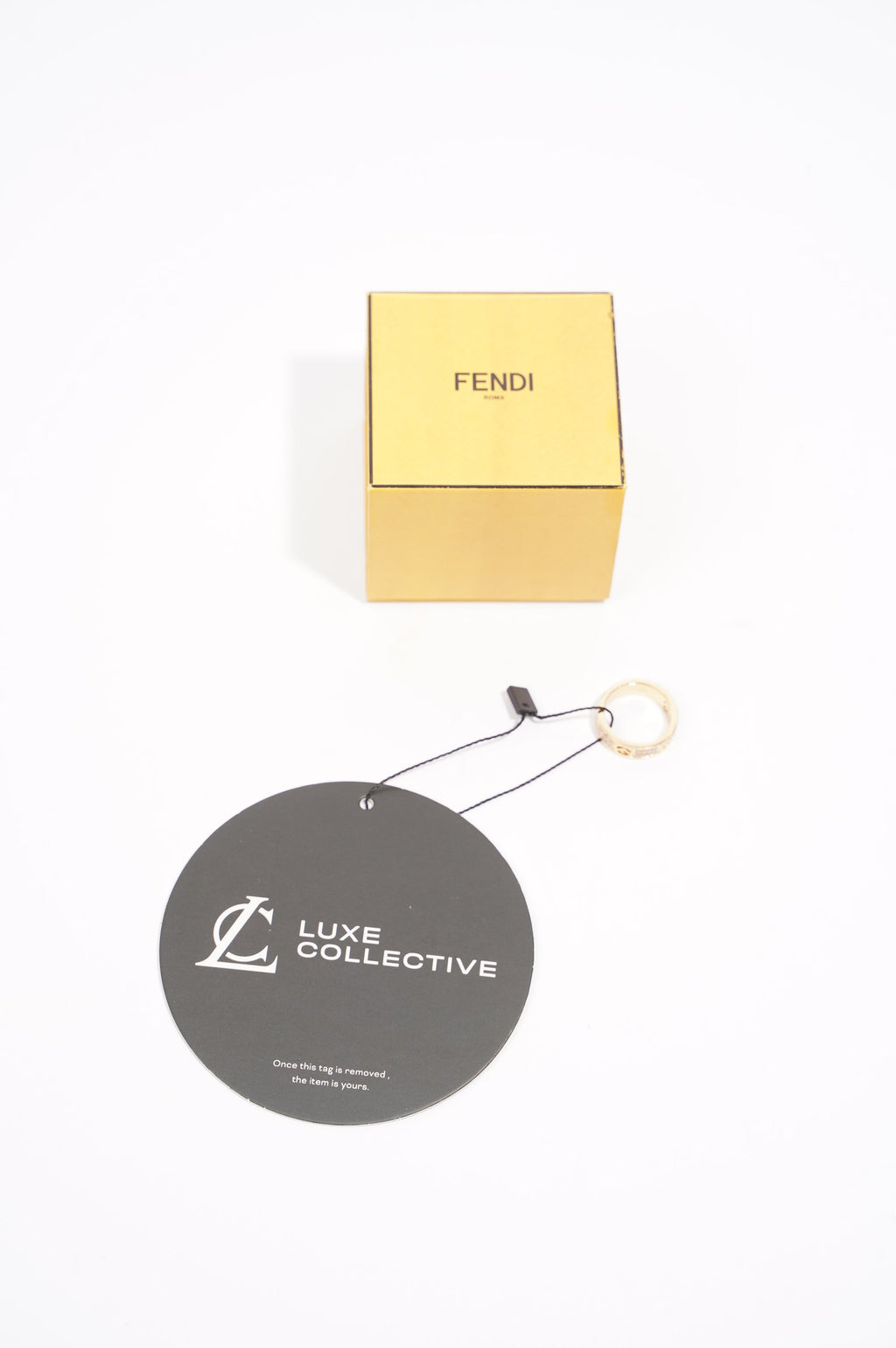 Fendi Womens F Ring Band Golden Base Metal / Rhinestone Large