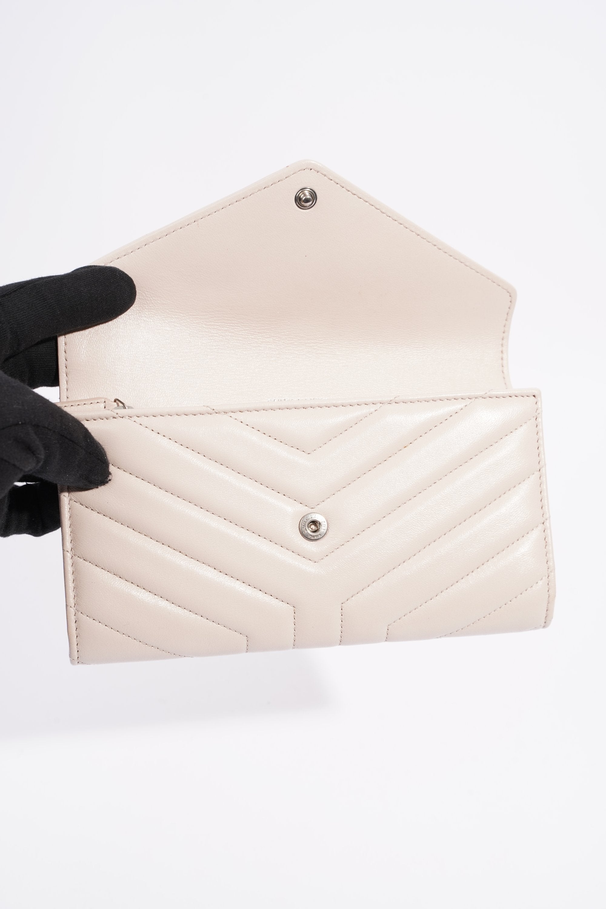 Saint Laurent Womens Flap Wallet Pink Leather Large