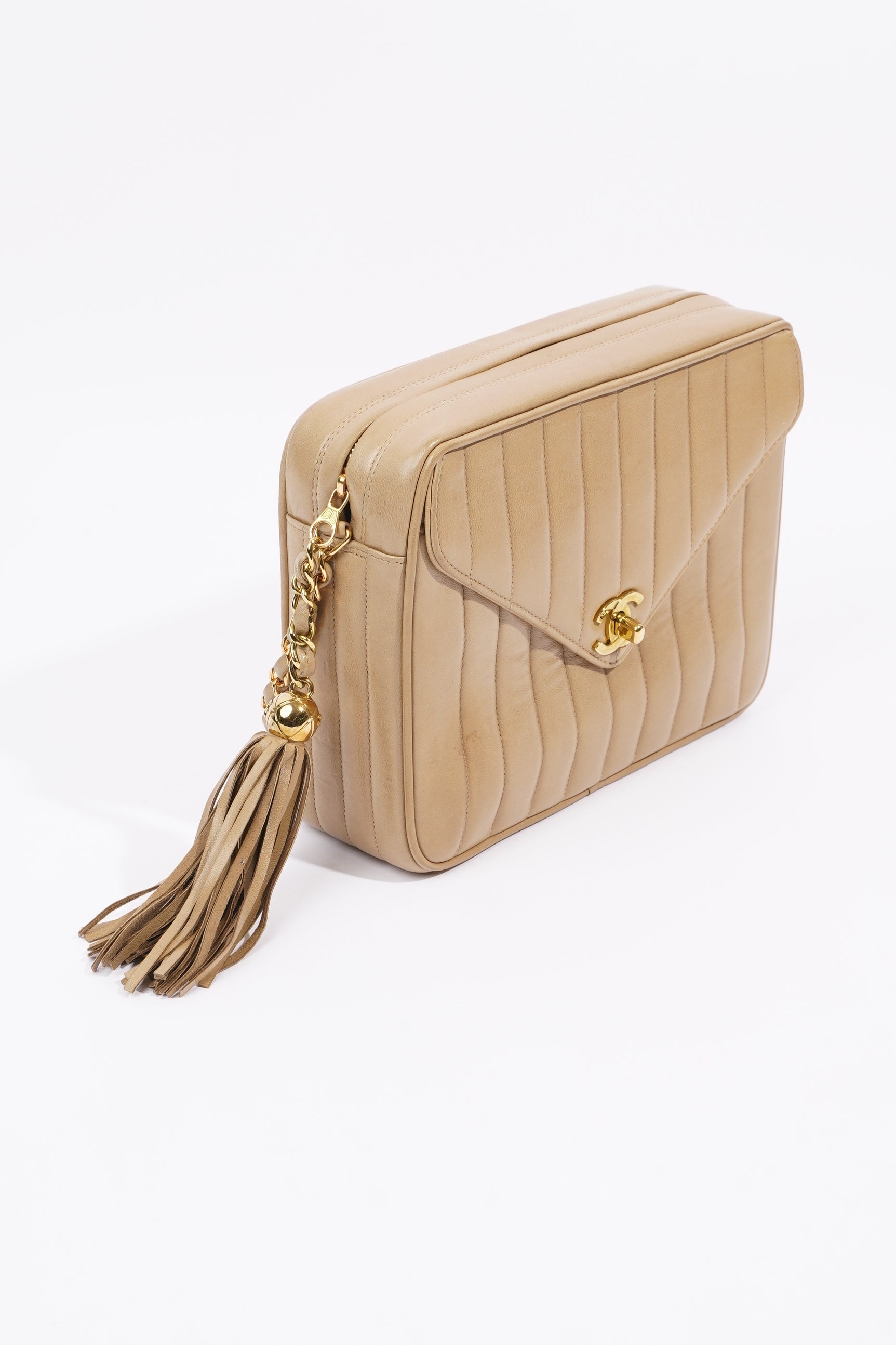 Chanel Vertical Quilted Bag Brown Lambskin Leather