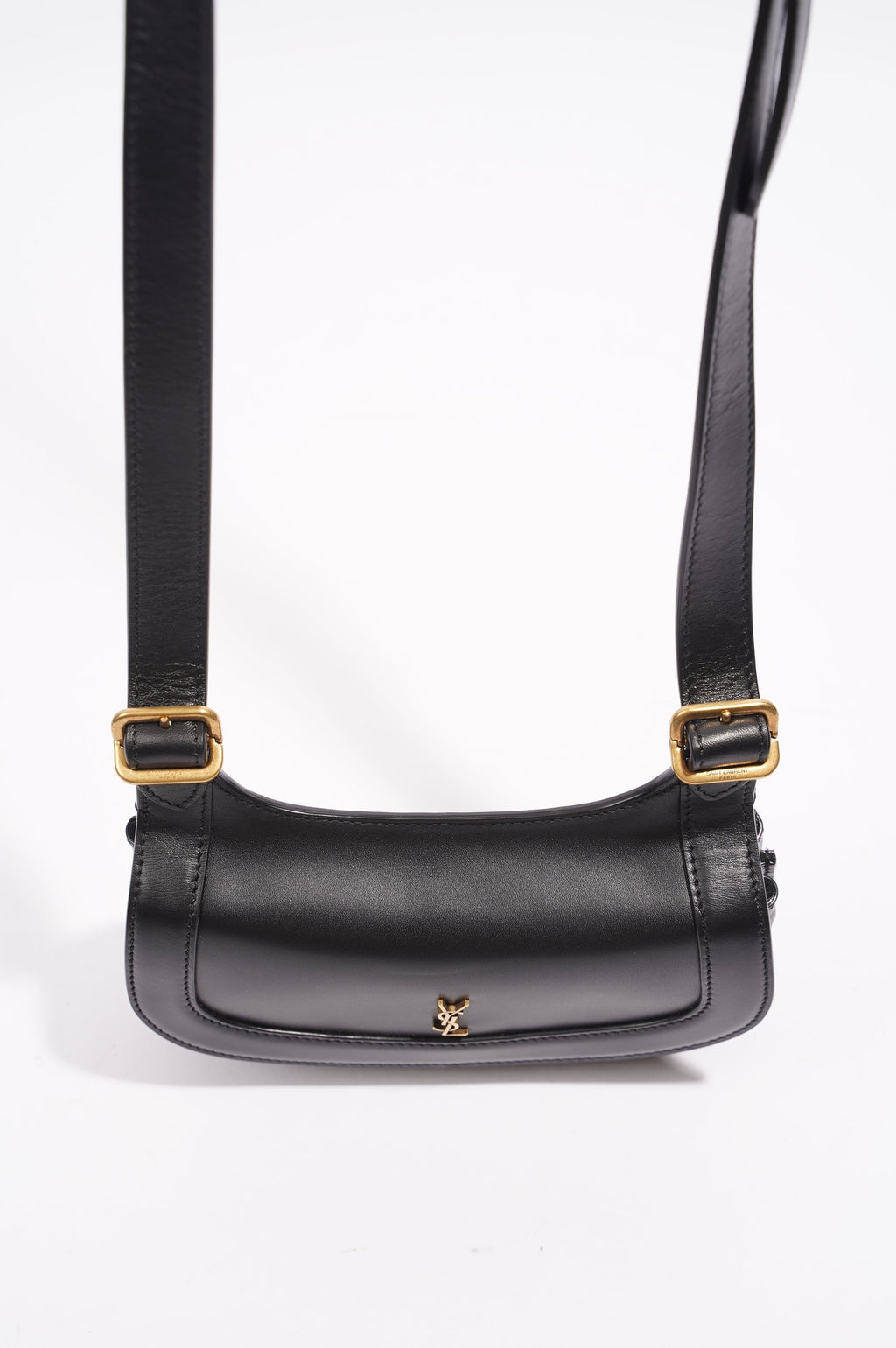 Saint Laurent Womens Charlie Shoulder Bag Black Leather Small