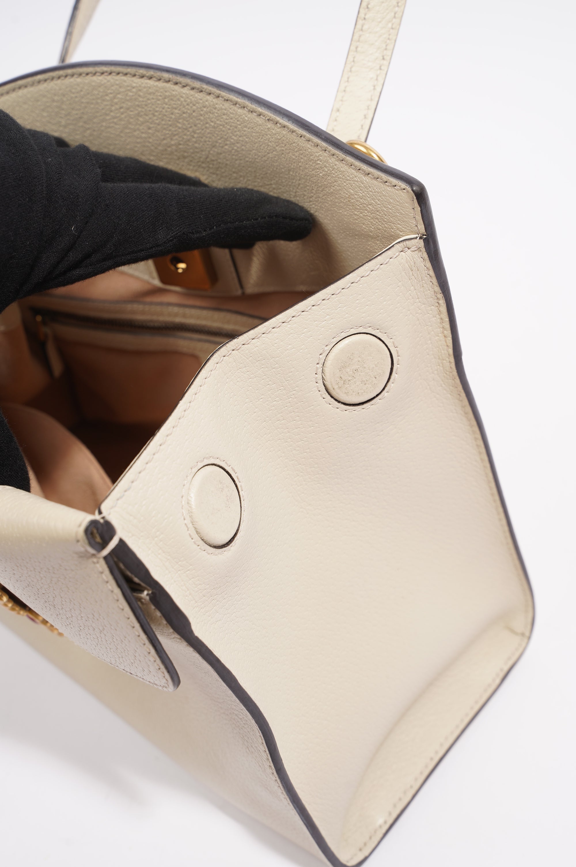 Gucci Totem Web Stripped Butterfly Bag White Leather Medium