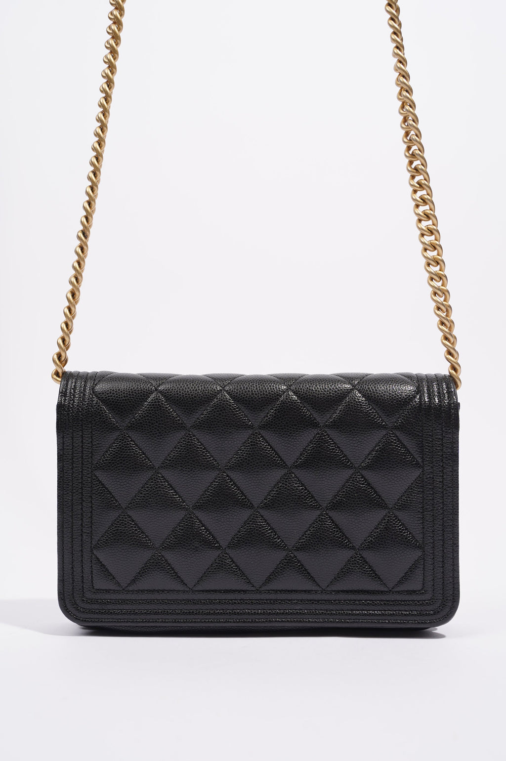 Chanel Womens Boy Wallet On Chain Black Caviar / Gold