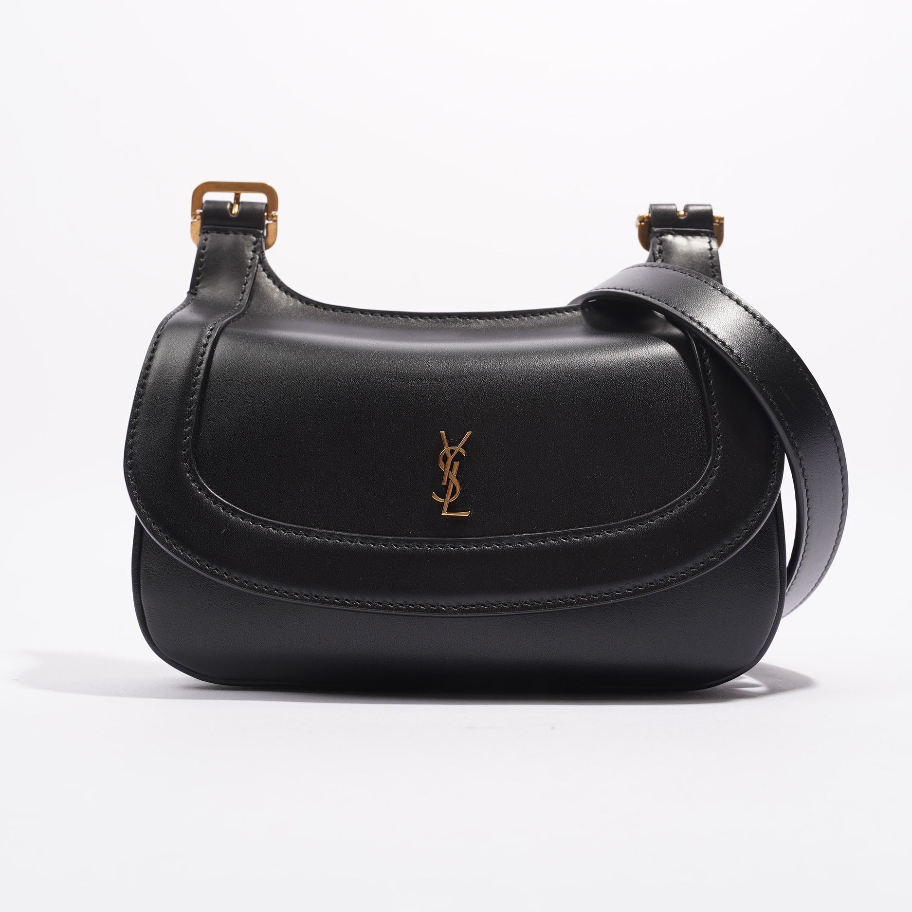 Saint Laurent Womens Charlie Shoulder Bag Black Leather Small