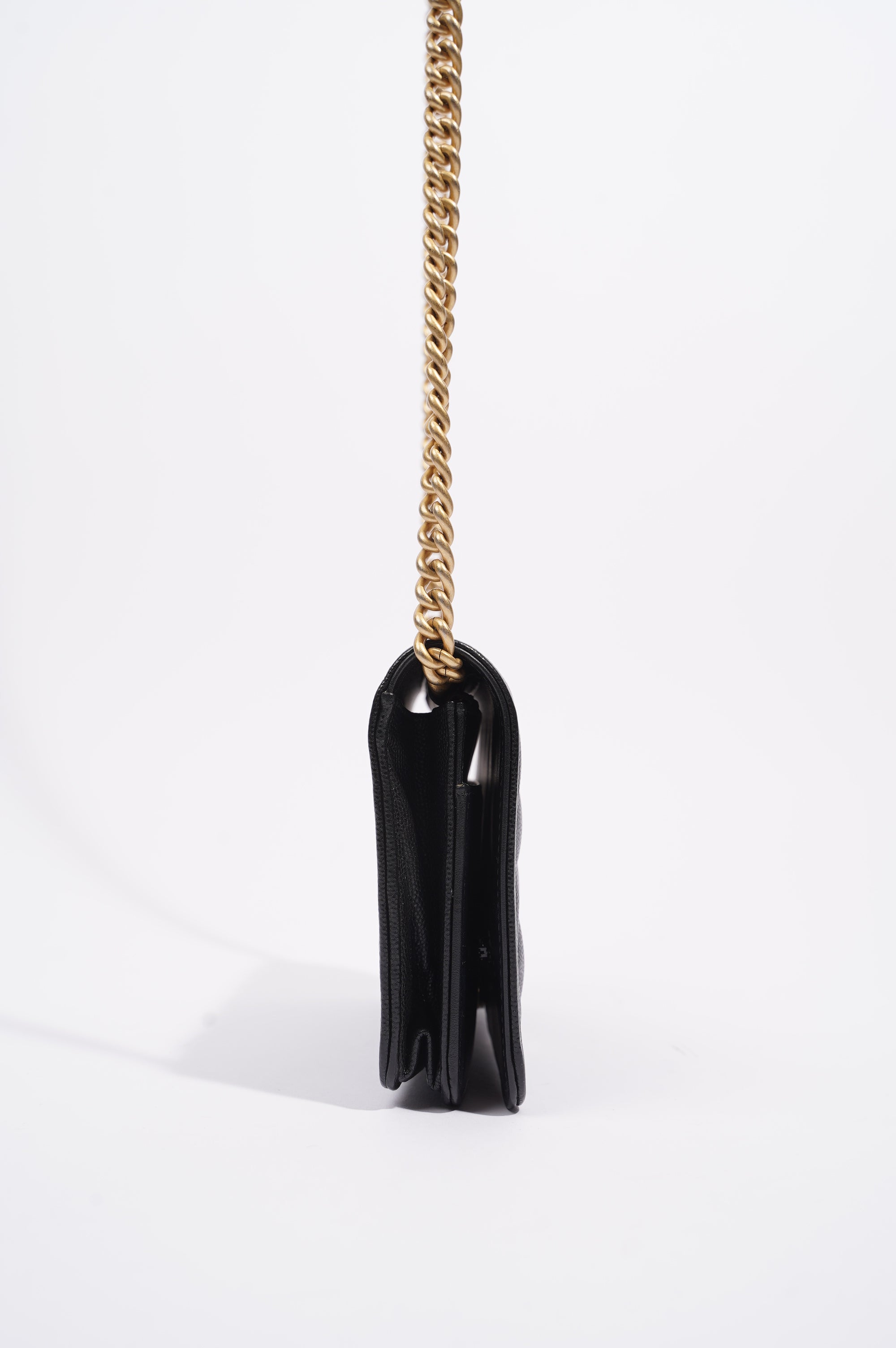 Chanel Womens Boy Wallet On Chain Black Caviar / Gold