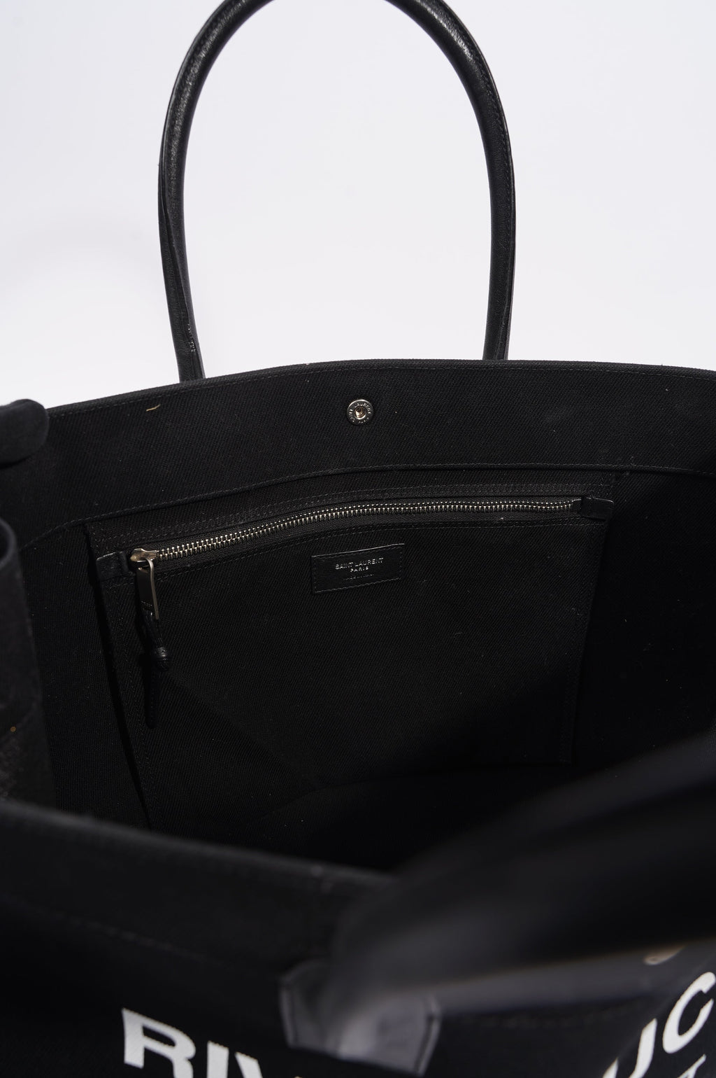 Saint Laurent Womens Rive Gauche Tote Black / White Large