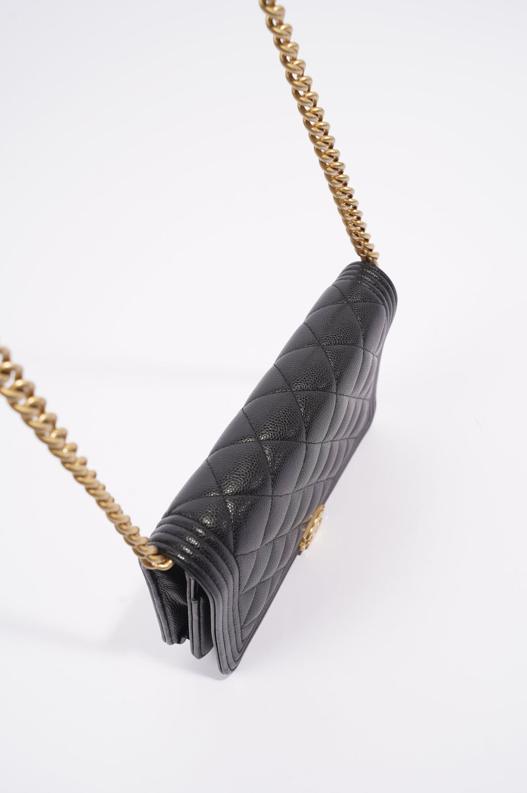 Chanel Womens Boy Wallet On Chain Black Caviar / Gold