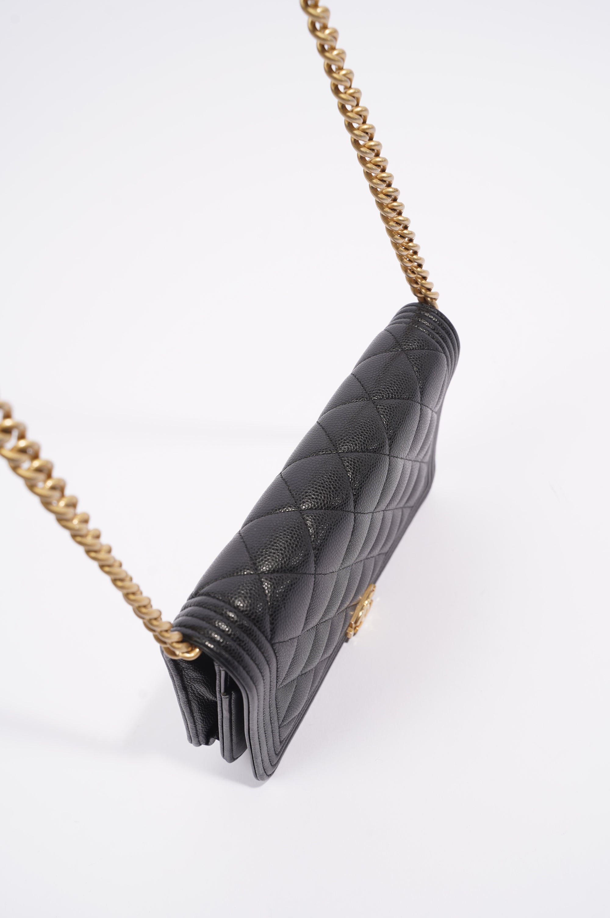 Chanel Womens Boy Wallet On Chain Black Caviar / Gold