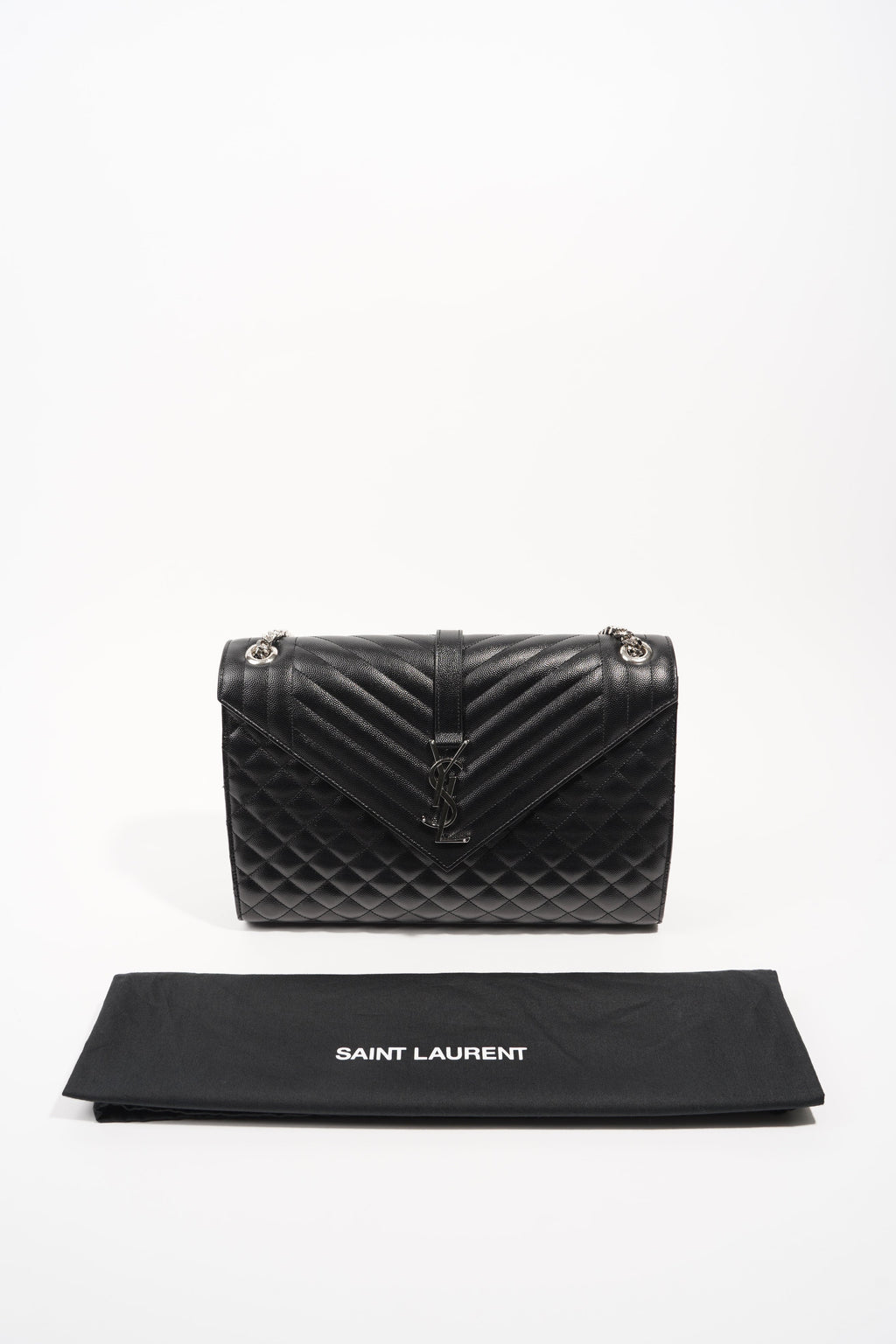 Saint Laurent Womens Envelope Large Bag Black Silver