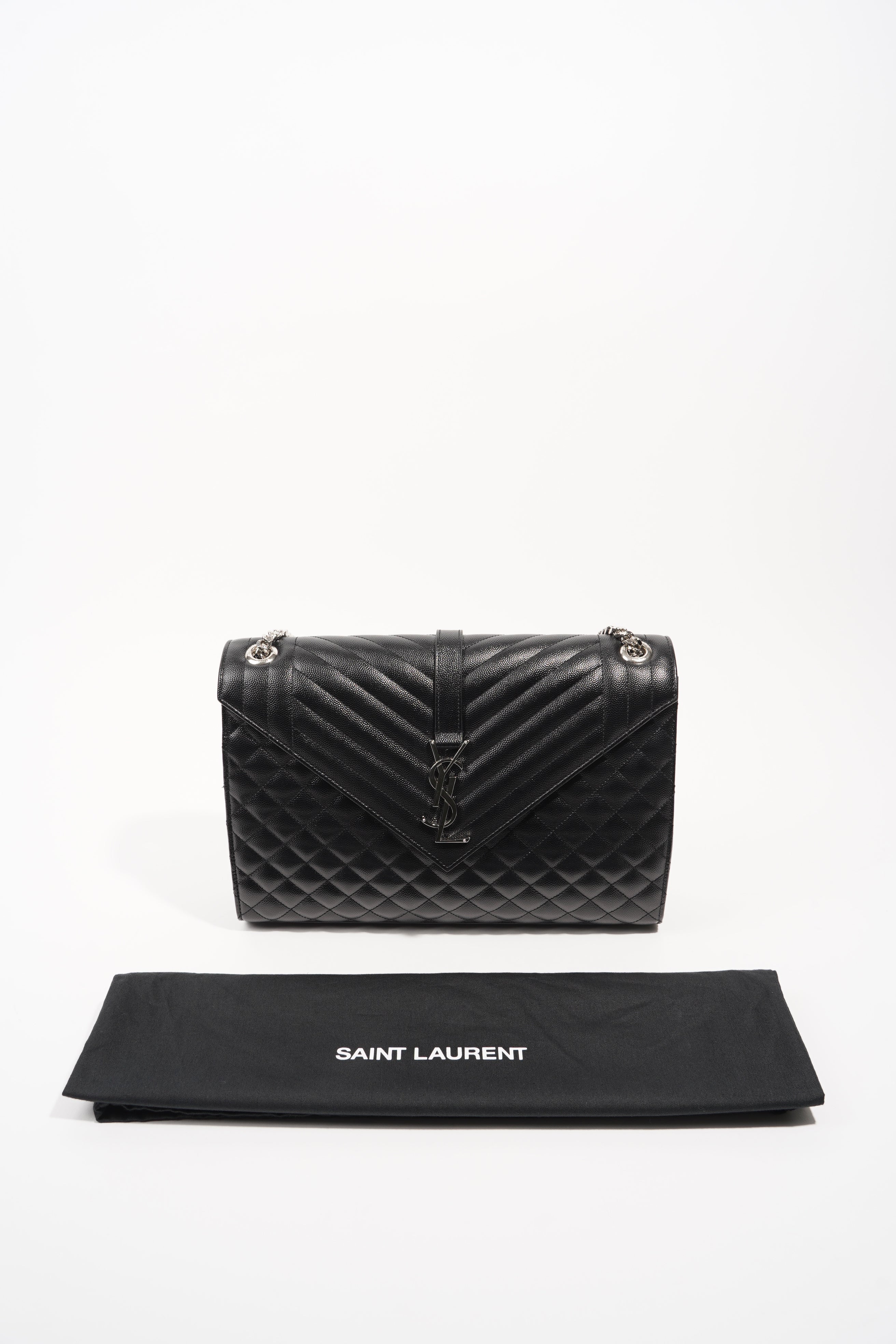 Saint Laurent Womens Envelope Large Bag Black Silver