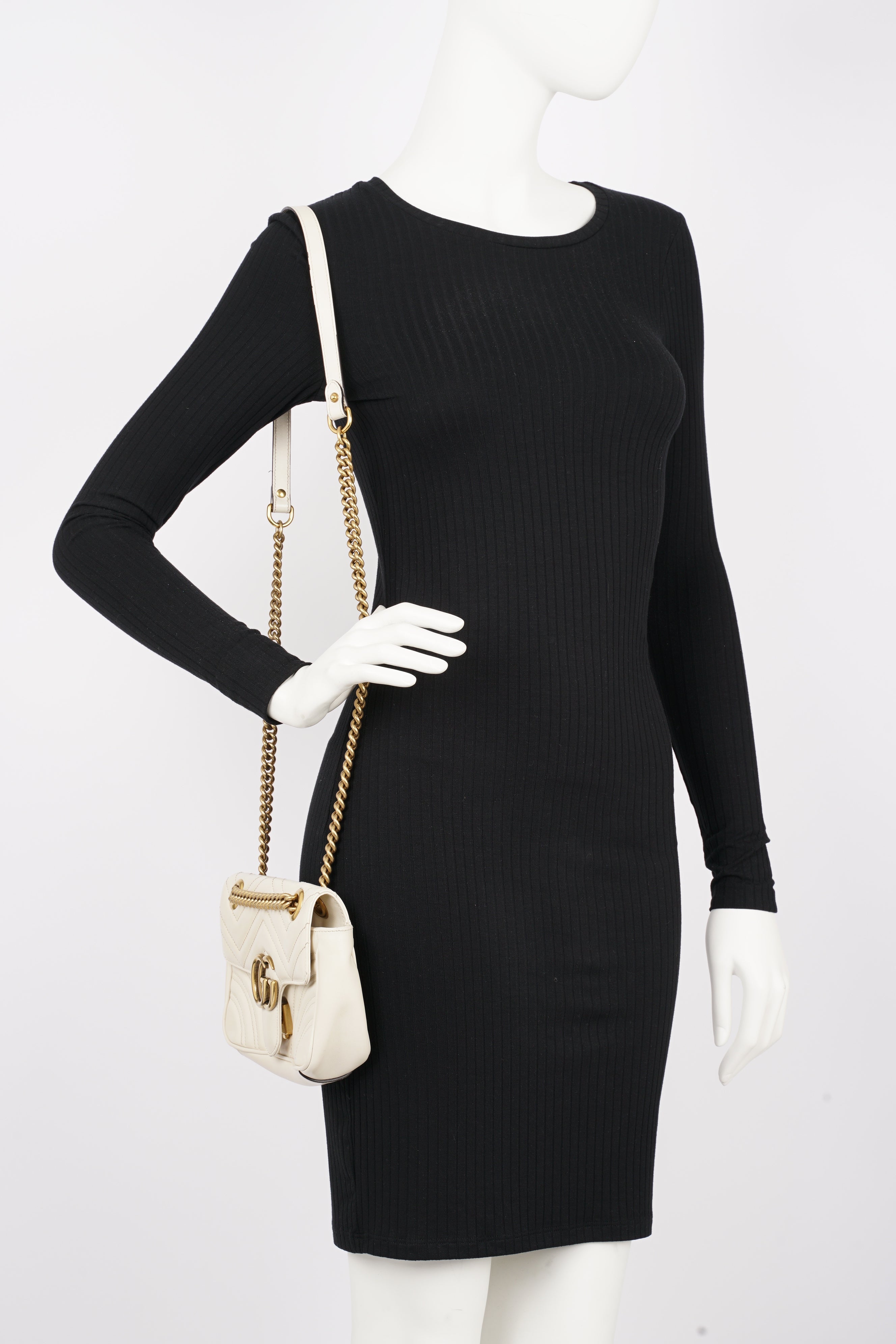 Gucci Womens Marmont Flap White Matelasse Mini
