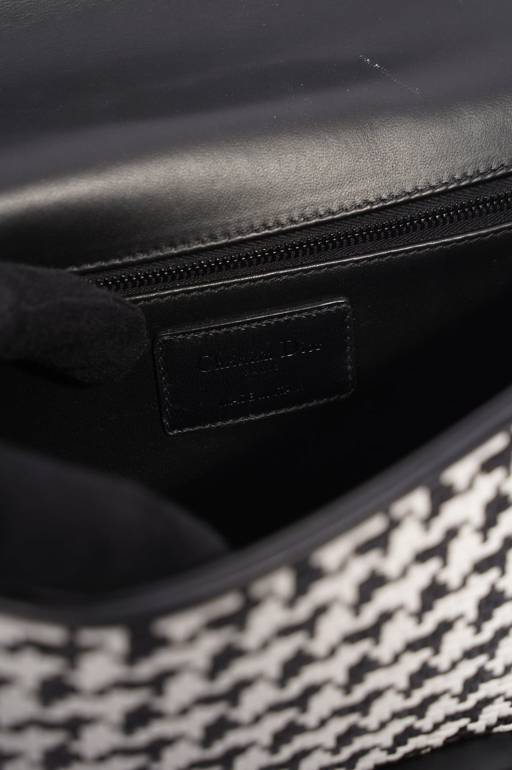 Christian Dior Womens Houndstooth 30 Montaigne Flap Bag Black / White