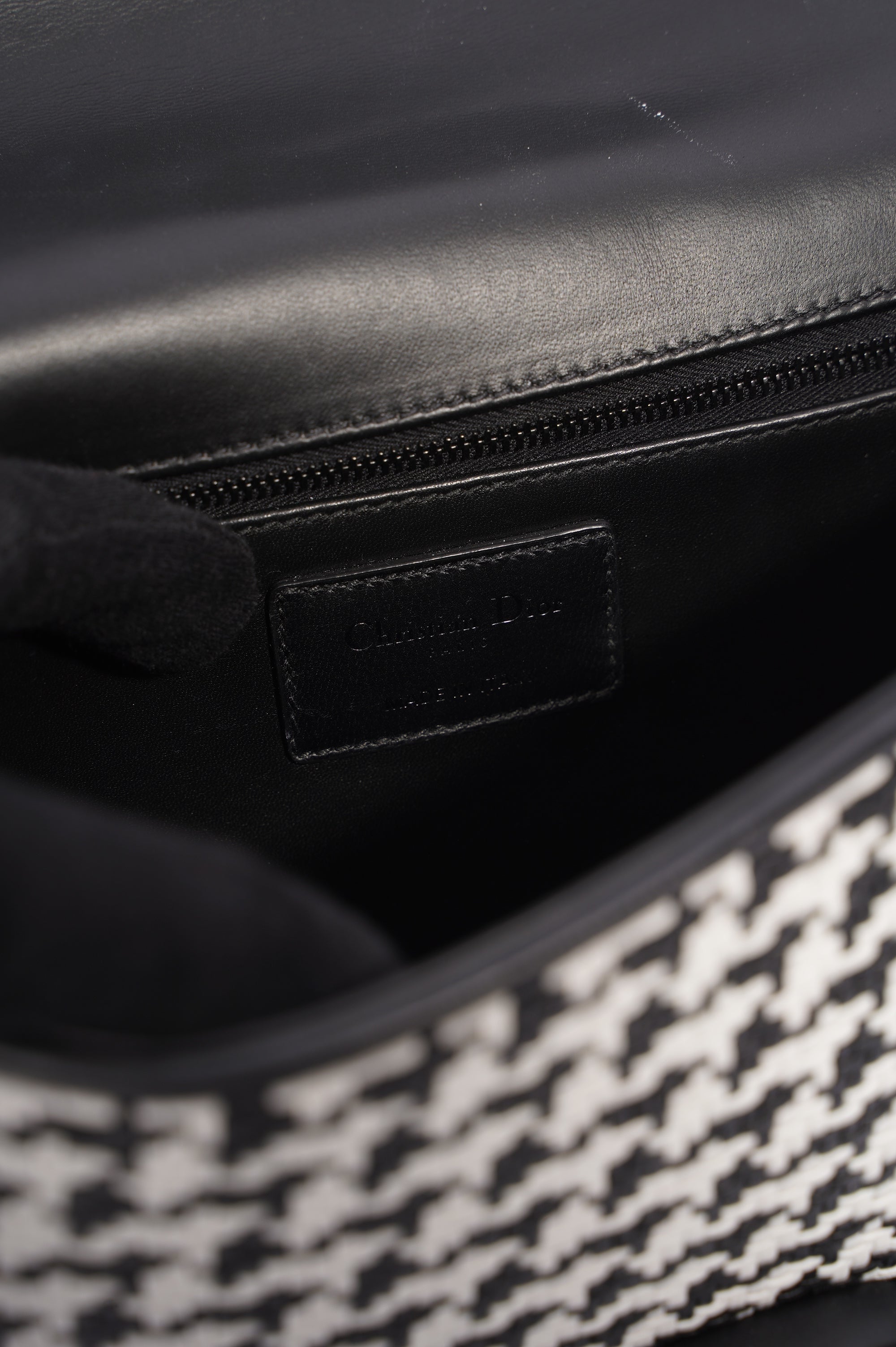 Christian Dior Womens Houndstooth 30 Montaigne Flap Bag Black / White