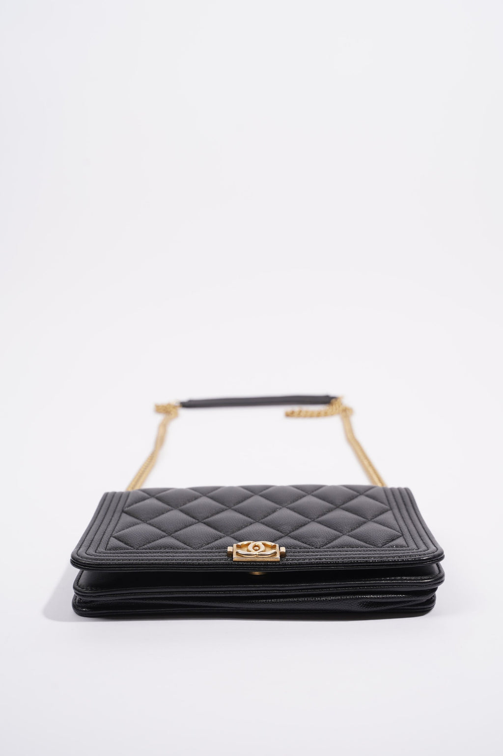 Chanel Womens Boy Wallet On Chain Black Caviar / Gold