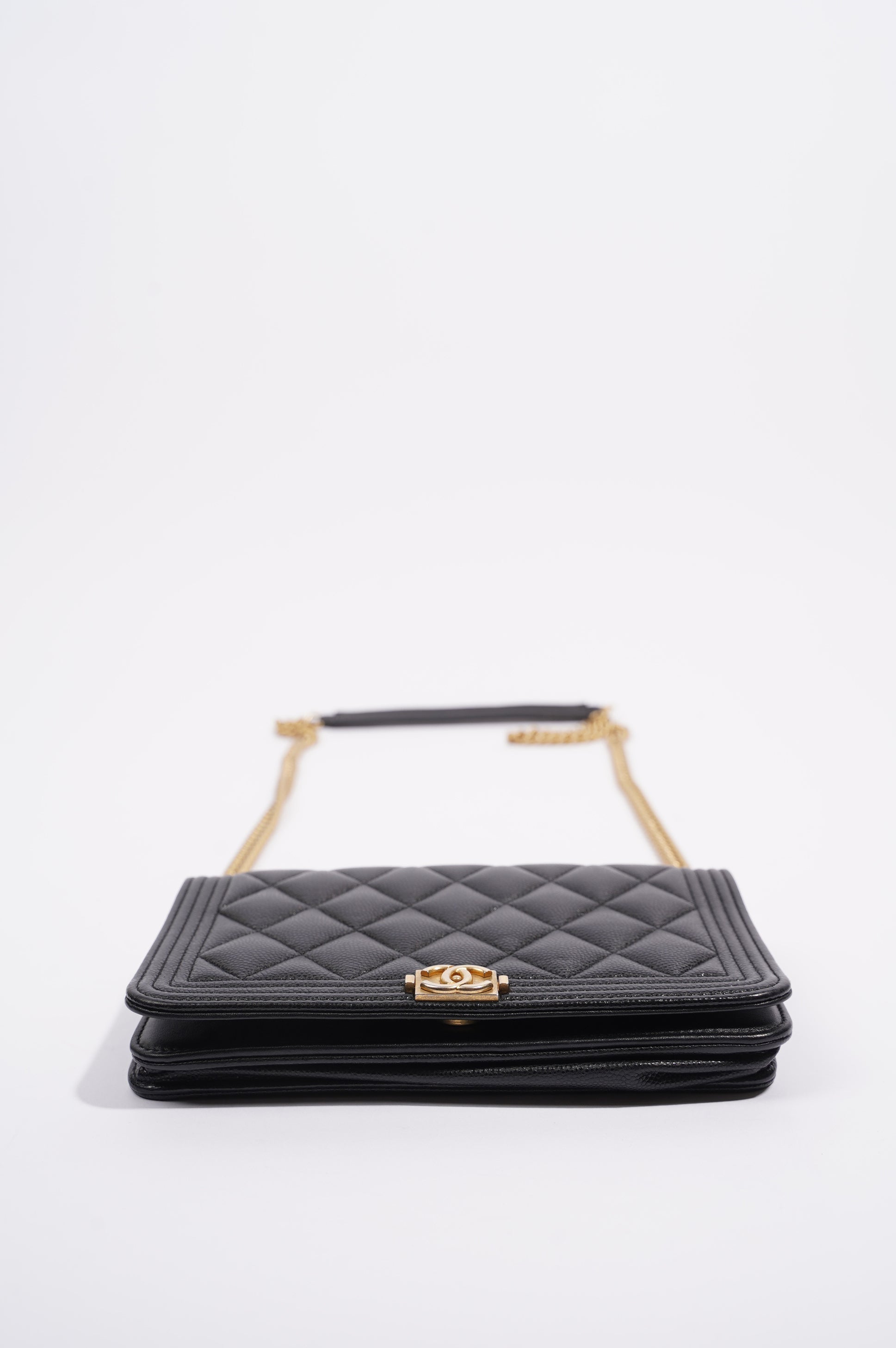 Chanel Womens Boy Wallet On Chain Black Caviar / Gold