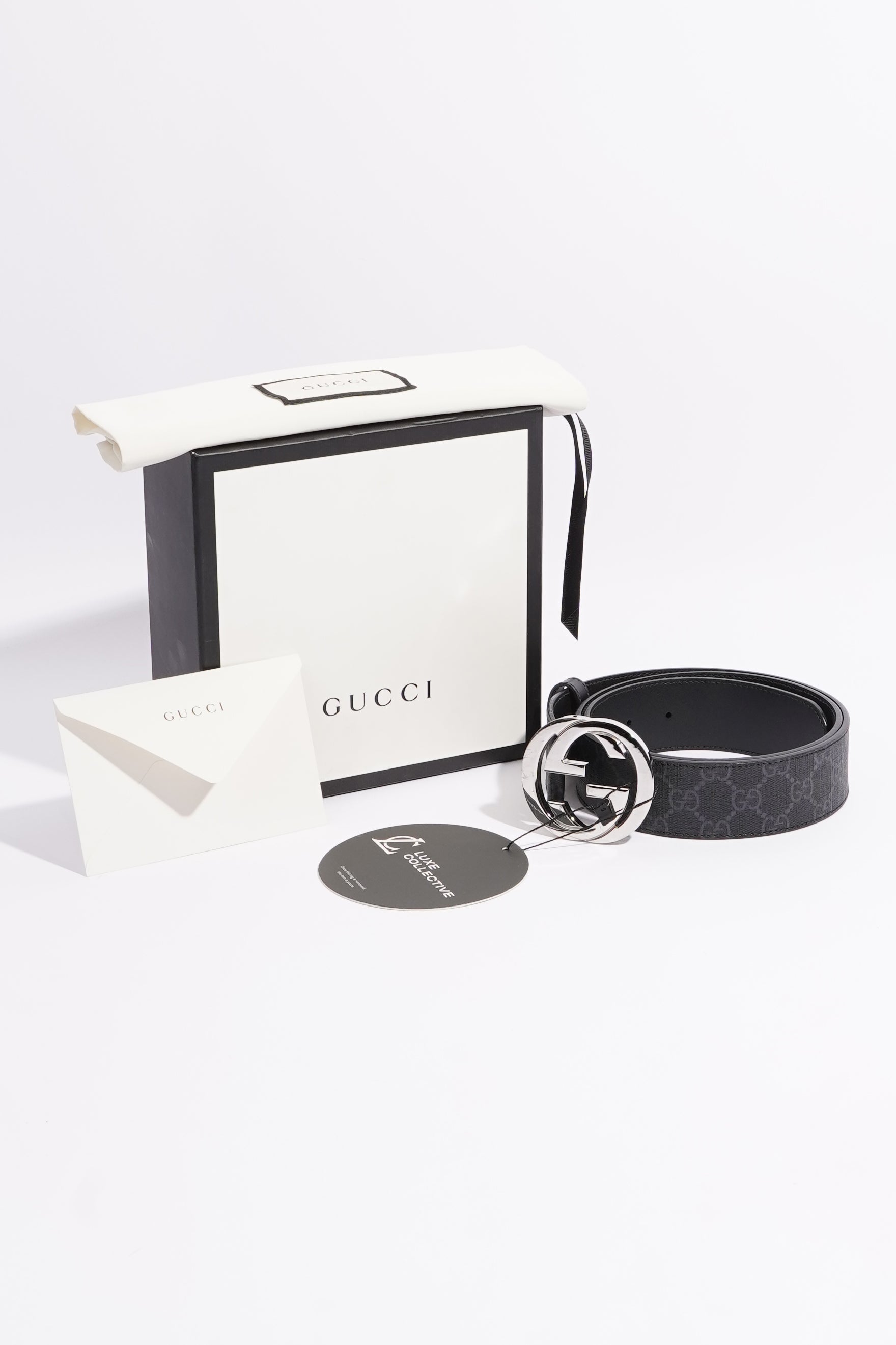 Gucci Mens Interlocking Belt Black Guccissima 95cm - 38"