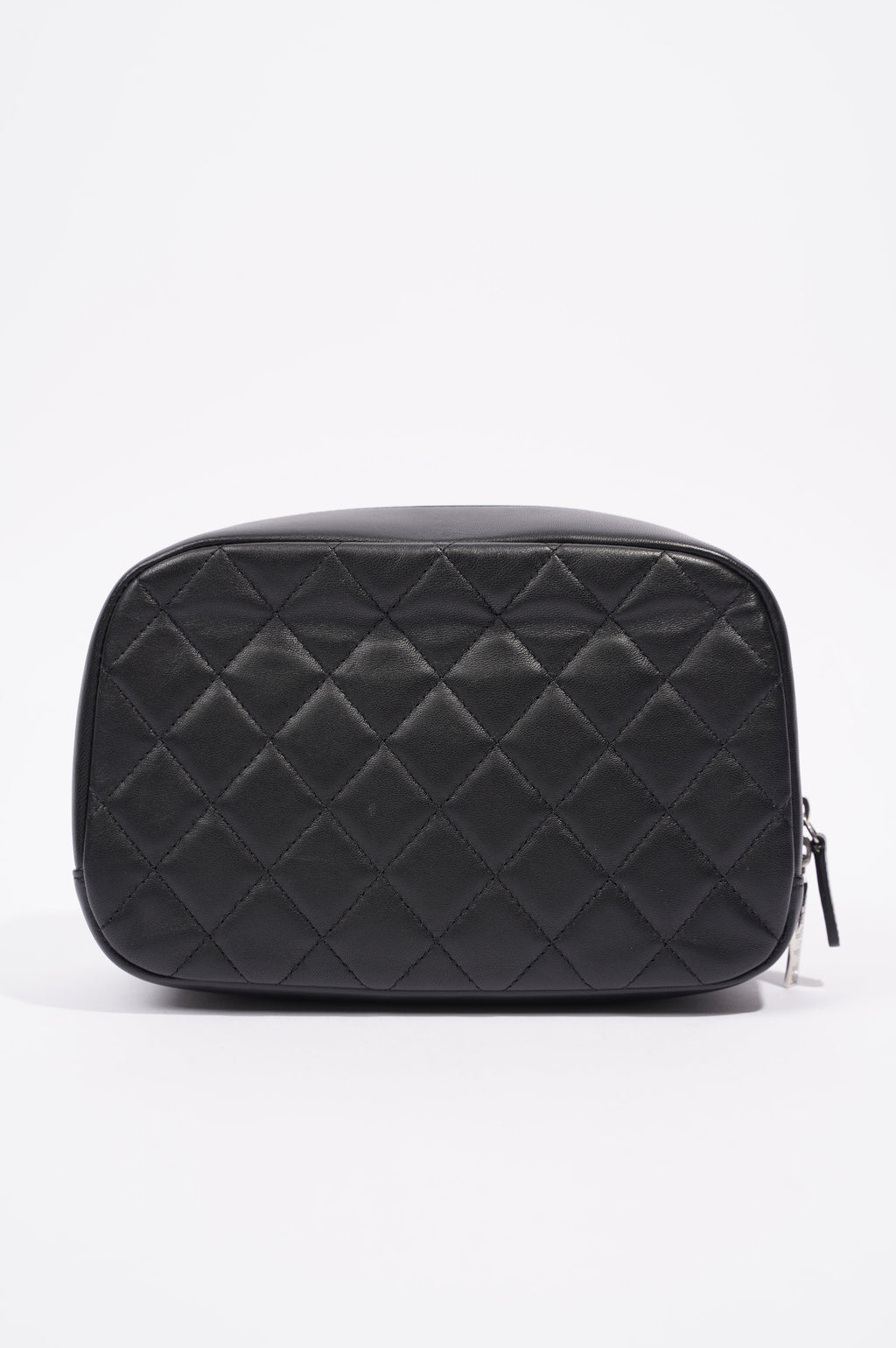 Chanel Womens Lambskin O Case Zip Around Cosmetic Case Black
