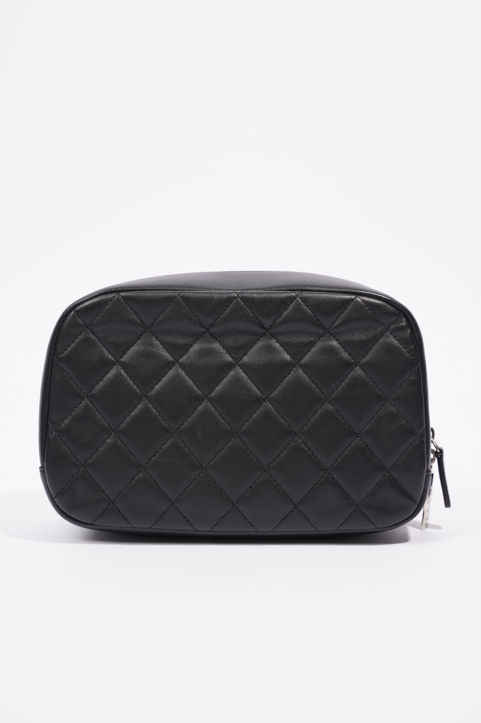 Chanel Womens Lambskin O Case Zip Around Cosmetic Case Black