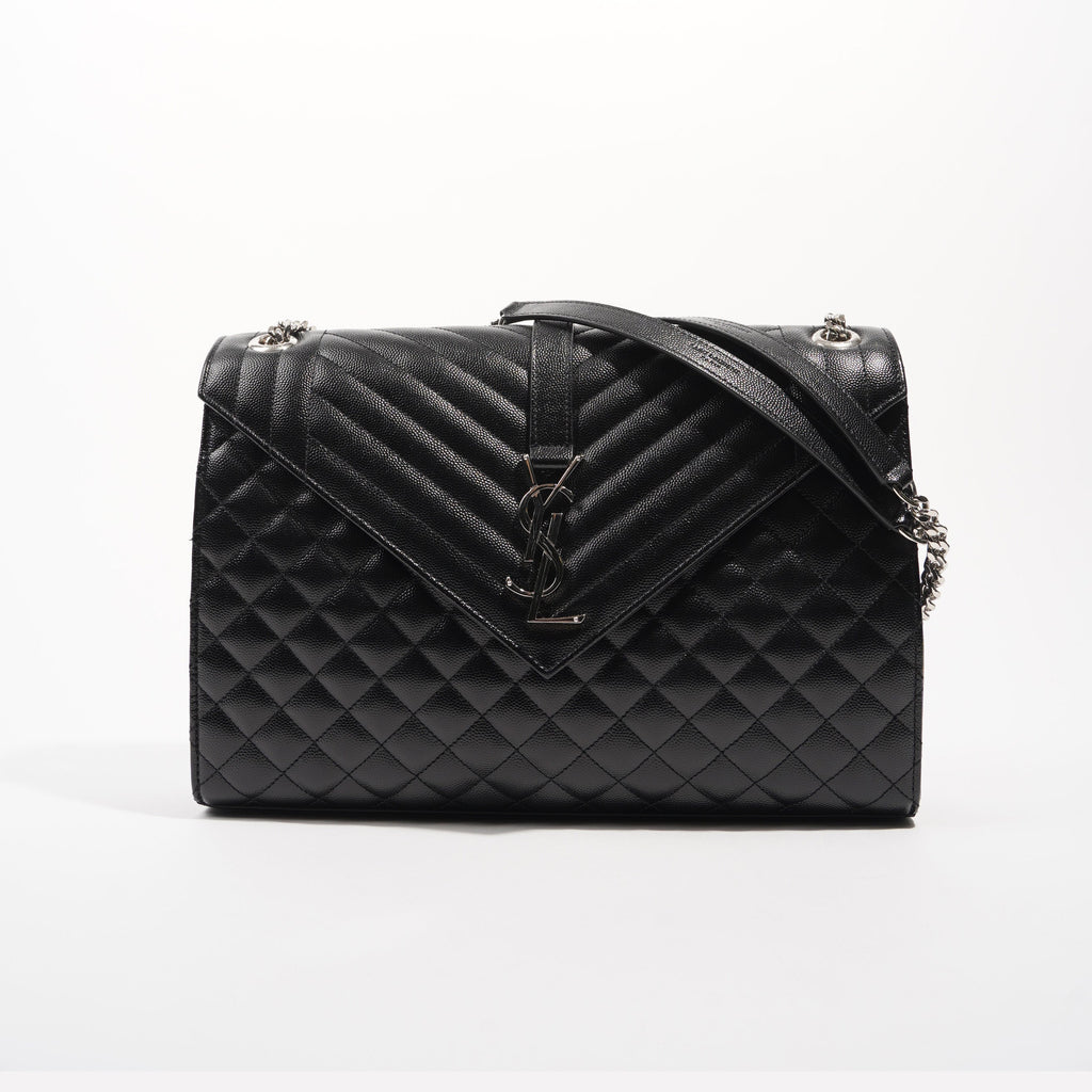 Saint Laurent Womens Envelope Large Bag Black Silver