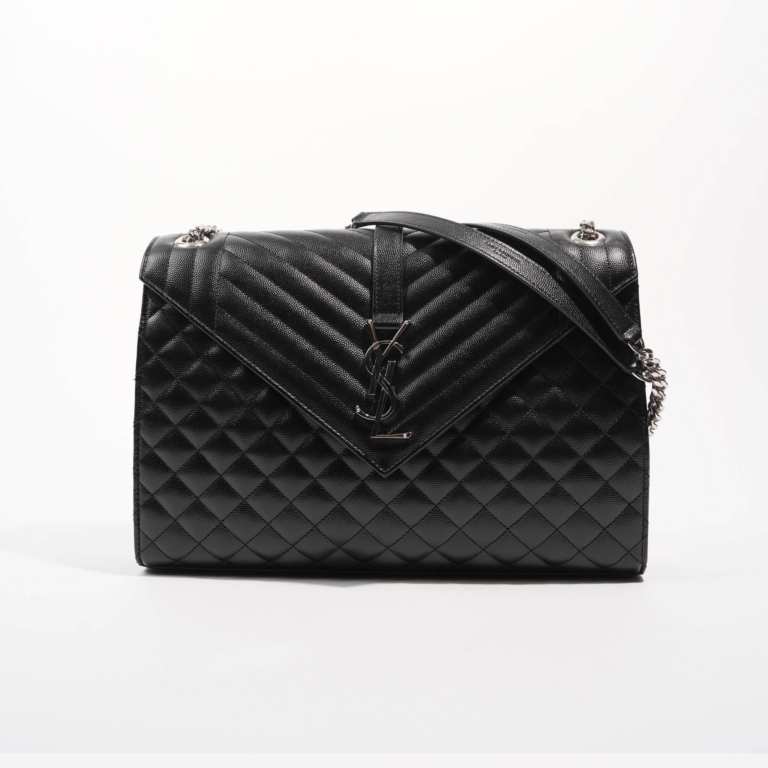Saint Laurent Womens Envelope Large Bag Black Silver