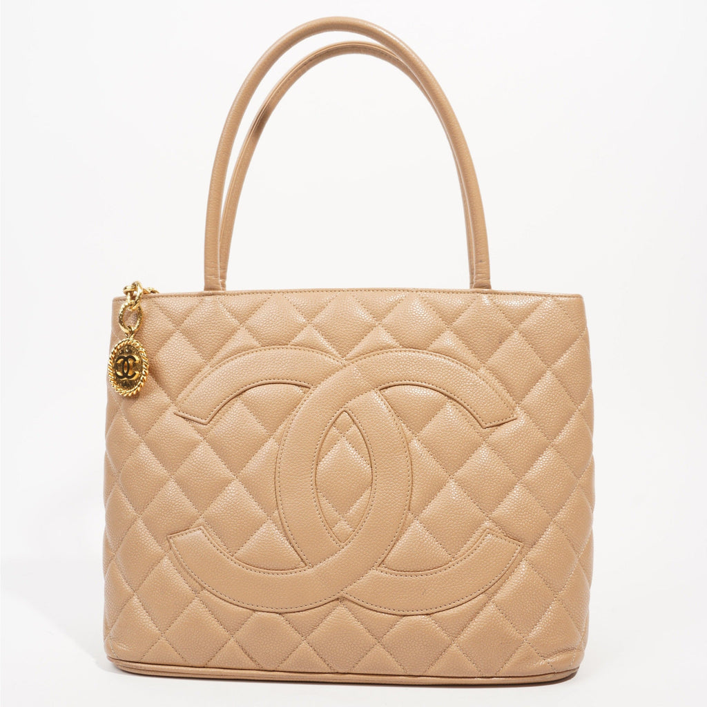 Chanel Womens Medallion Tote Beige