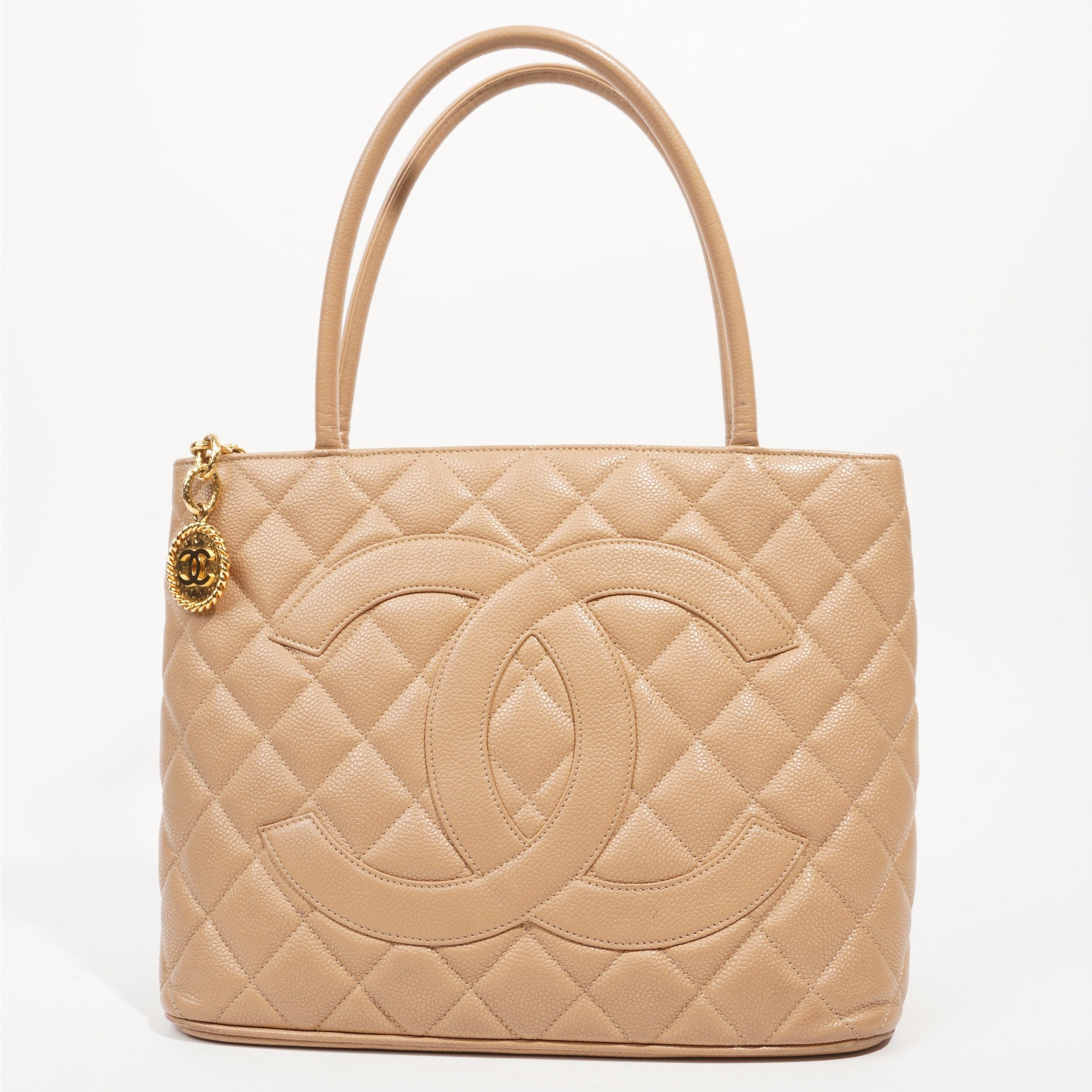 Chanel Womens Medallion Tote Beige