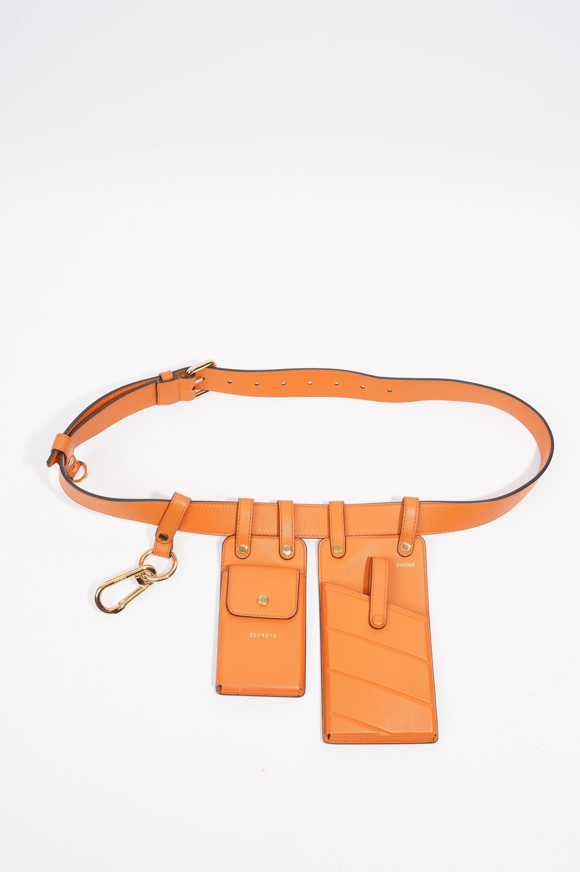 Fendi Womens Utility Belt Orange Leather 100cm