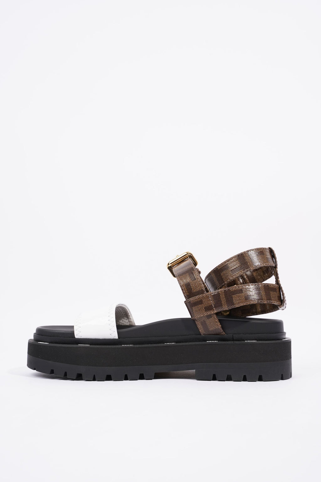 Fendi Womens F Frame Flatform Sandal Black / Brown / White EU 37 / UK 4
