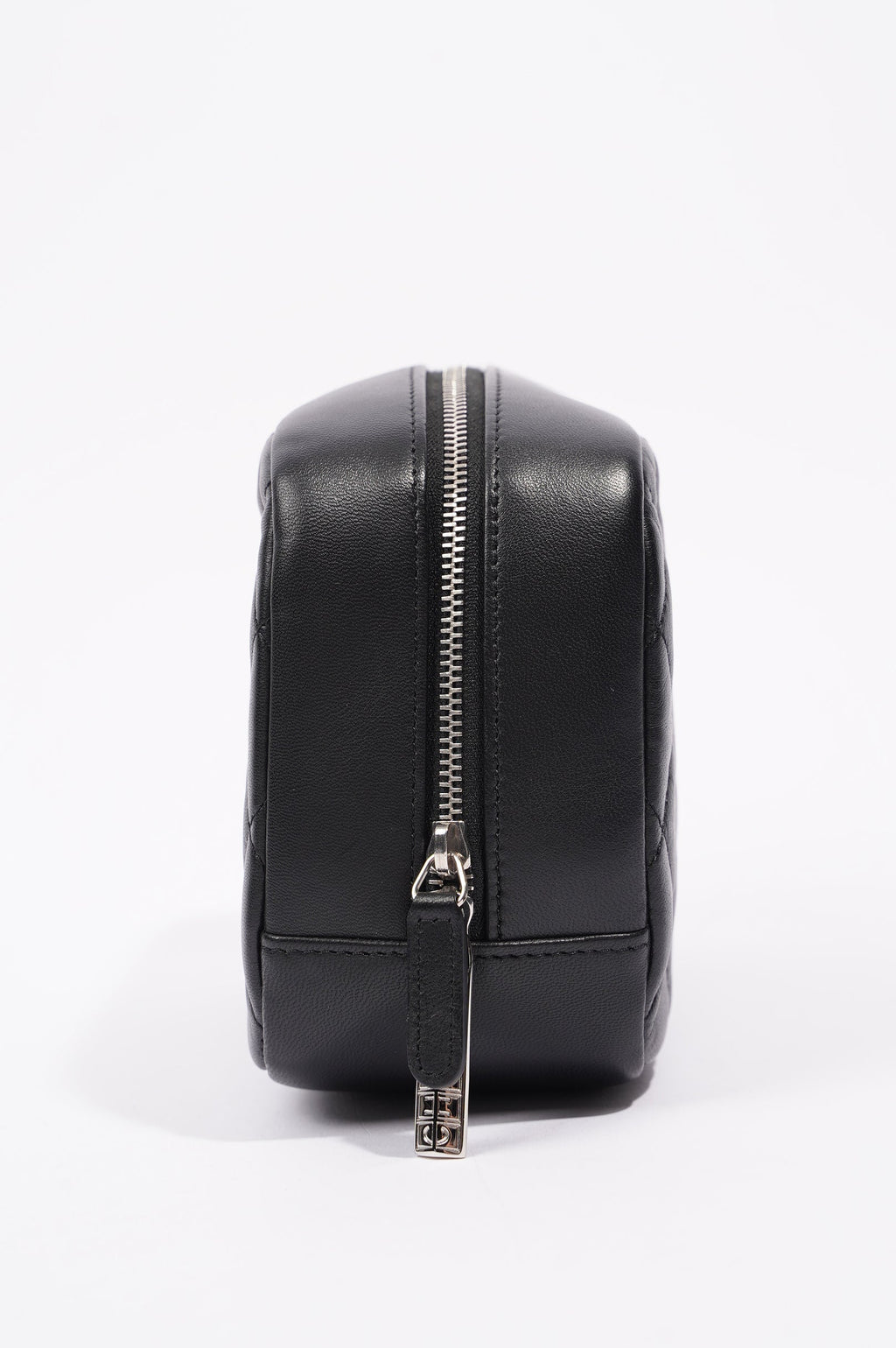 Chanel Womens Lambskin O Case Zip Around Cosmetic Case Black