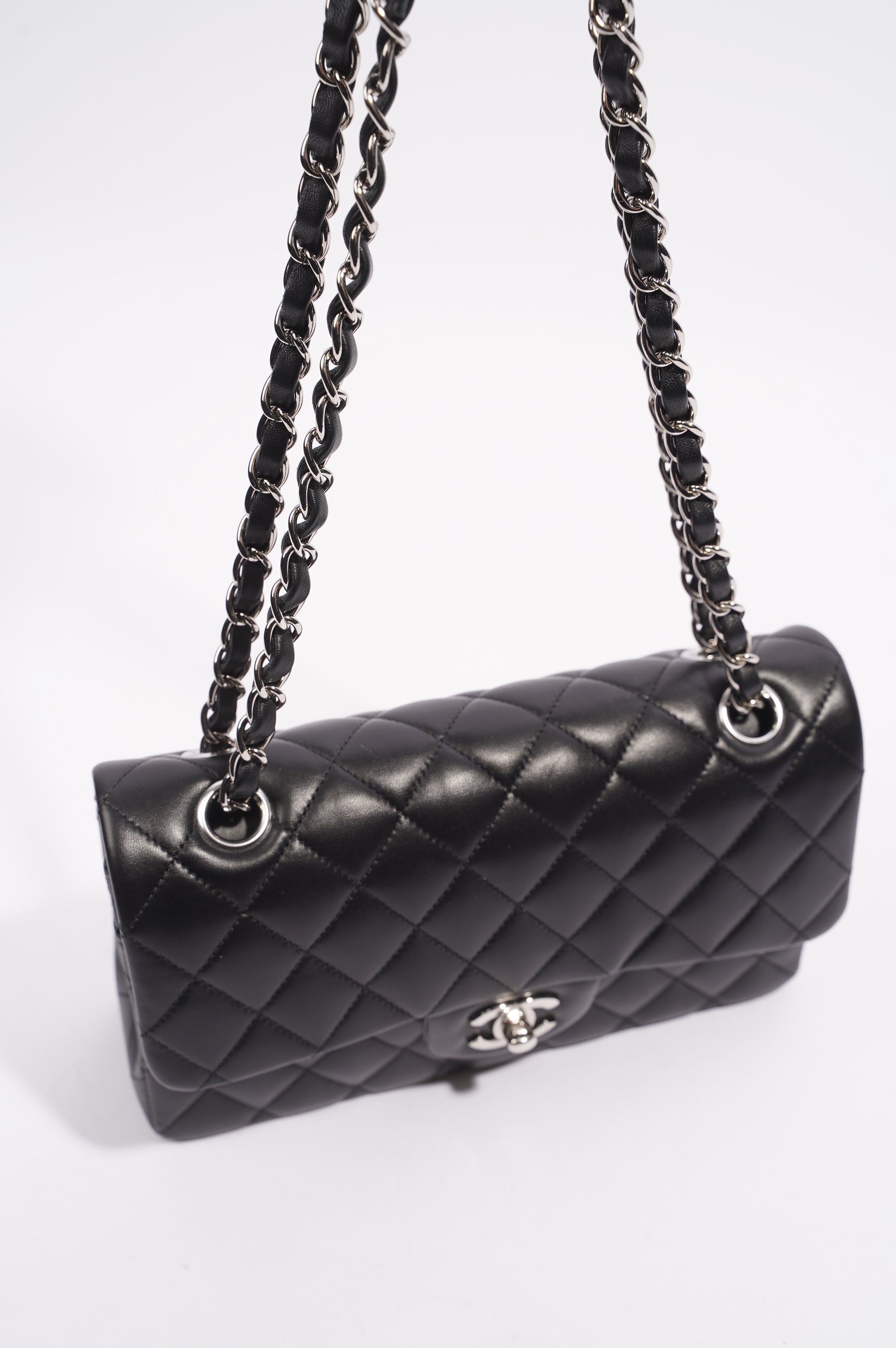 Chanel Lambskin Classic Double Flap Black Leather Small