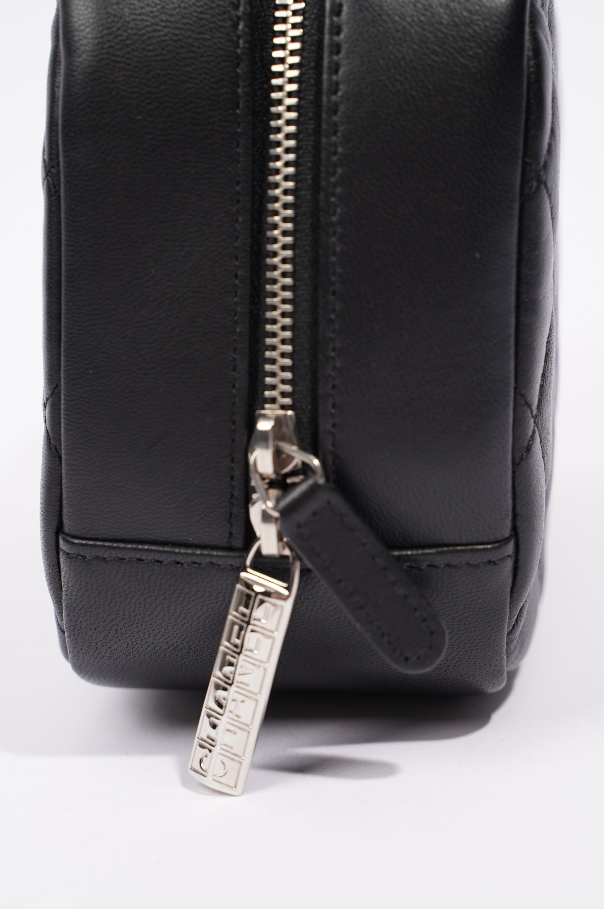 Chanel Womens Lambskin O Case Zip Around Cosmetic Case Black