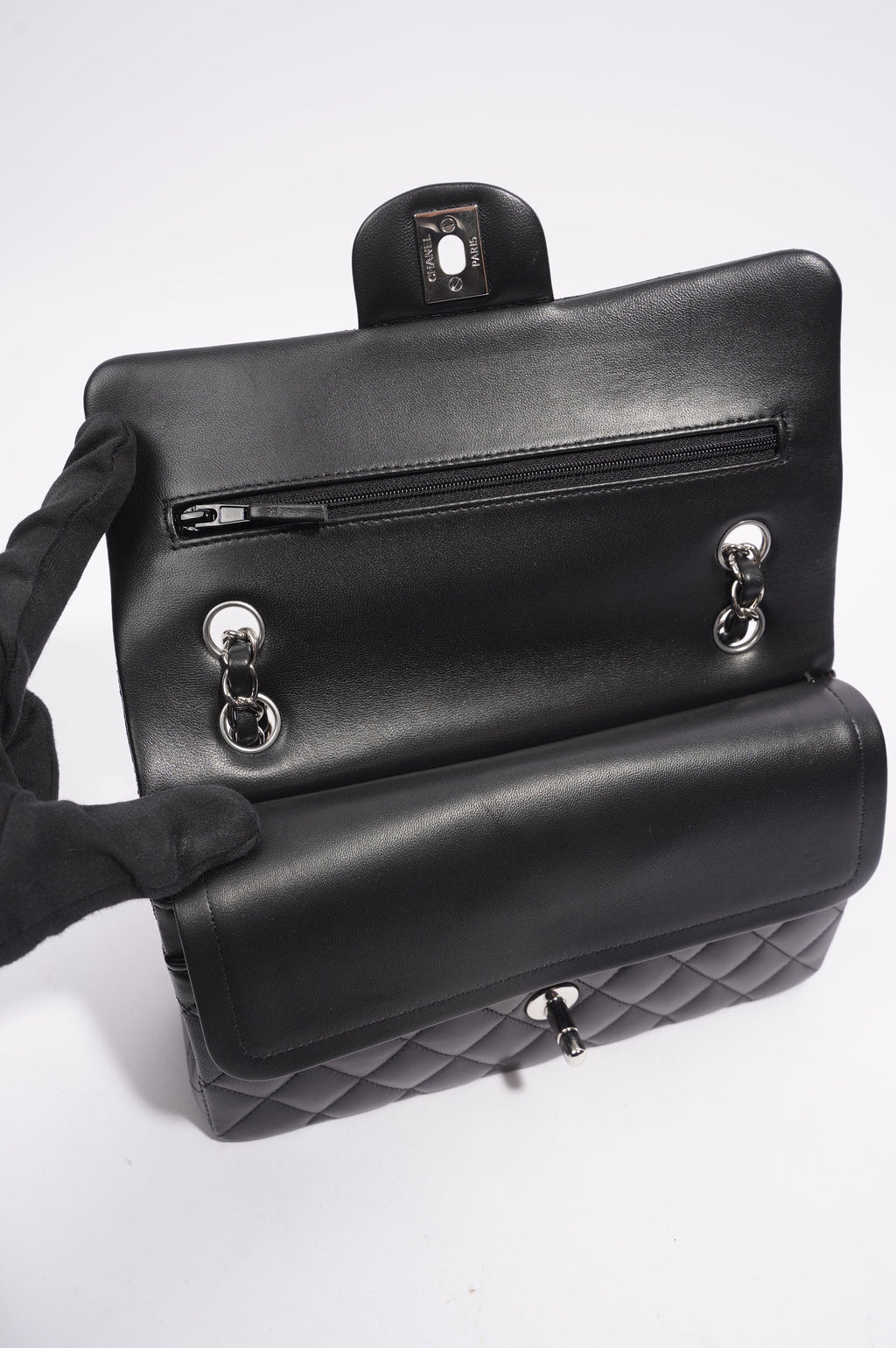 Chanel Lambskin Classic Double Flap Black Leather Small
