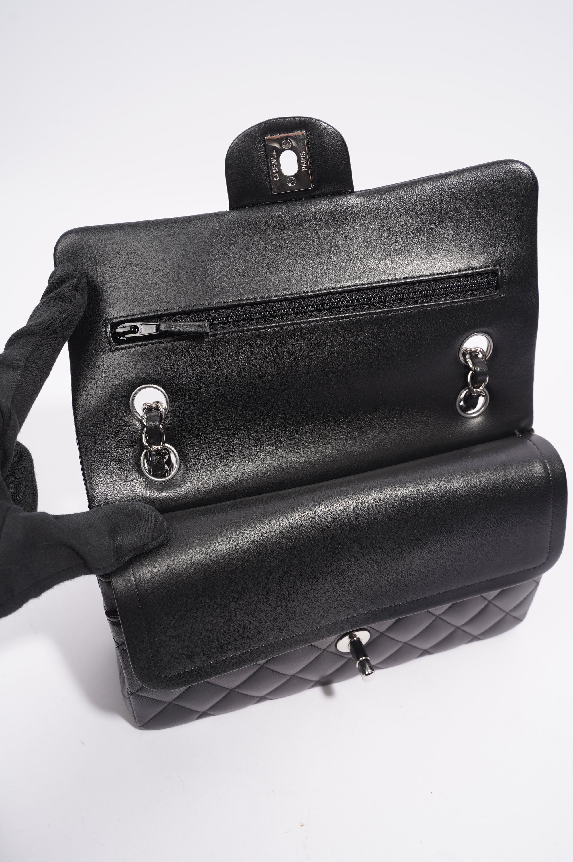 Chanel Lambskin Classic Double Flap Black Leather Small