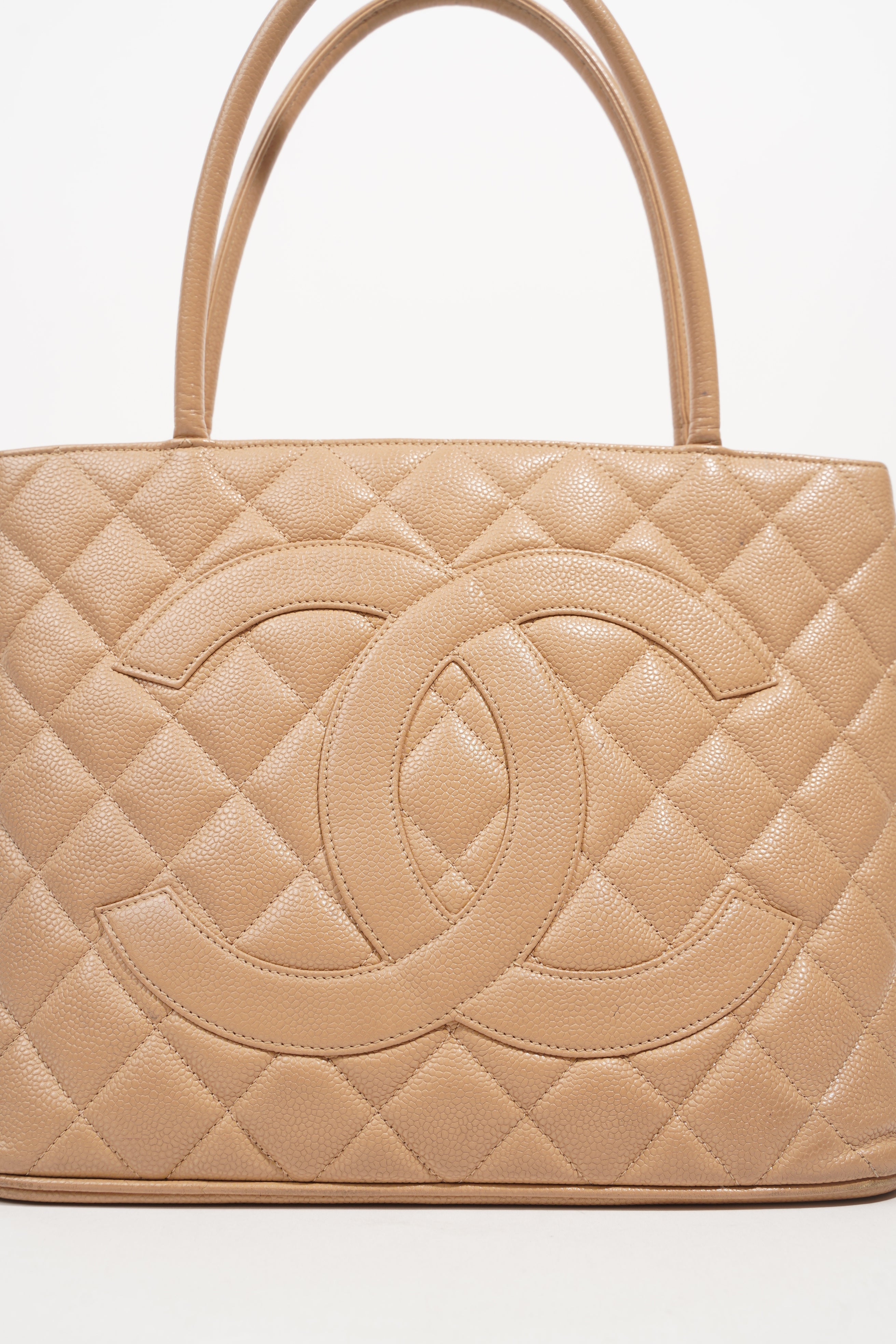 Chanel Womens Medallion Tote Beige