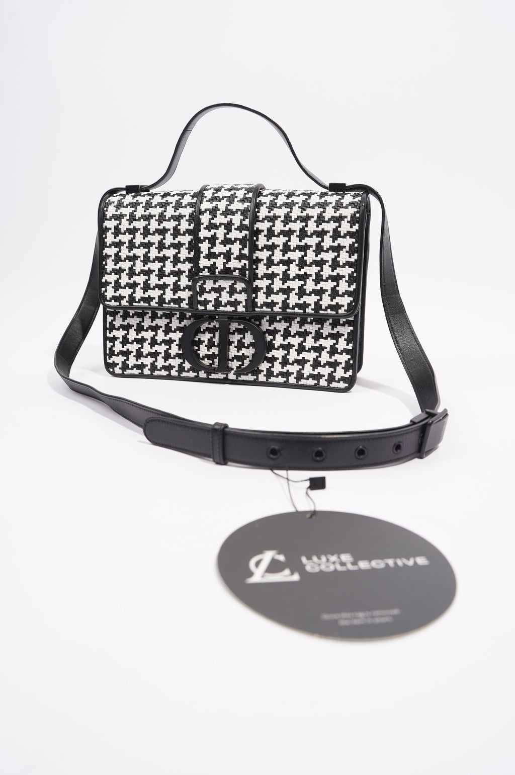 Christian Dior Womens Houndstooth 30 Montaigne Flap Bag Black / White