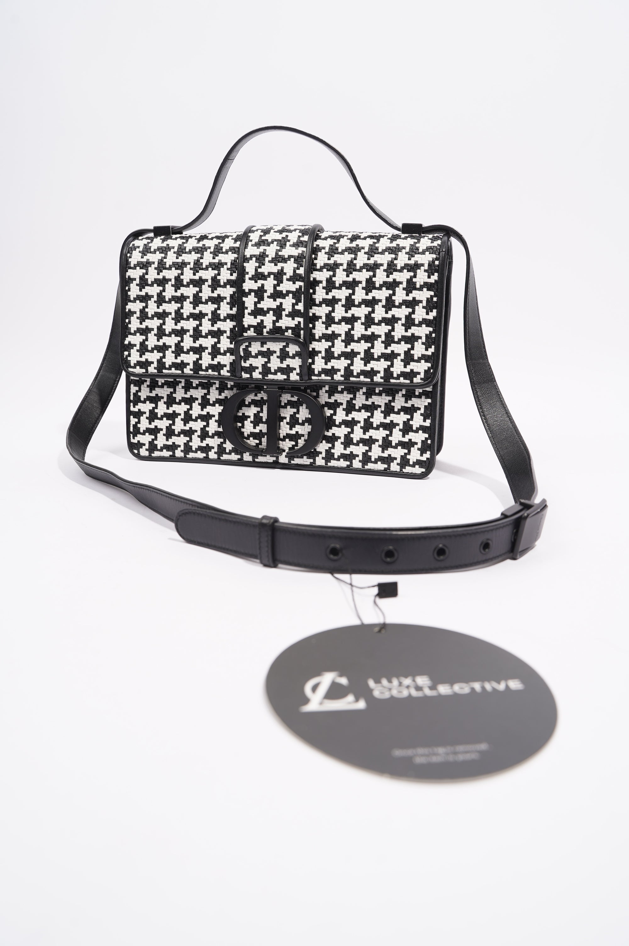 Christian Dior Womens Houndstooth 30 Montaigne Flap Bag Black / White