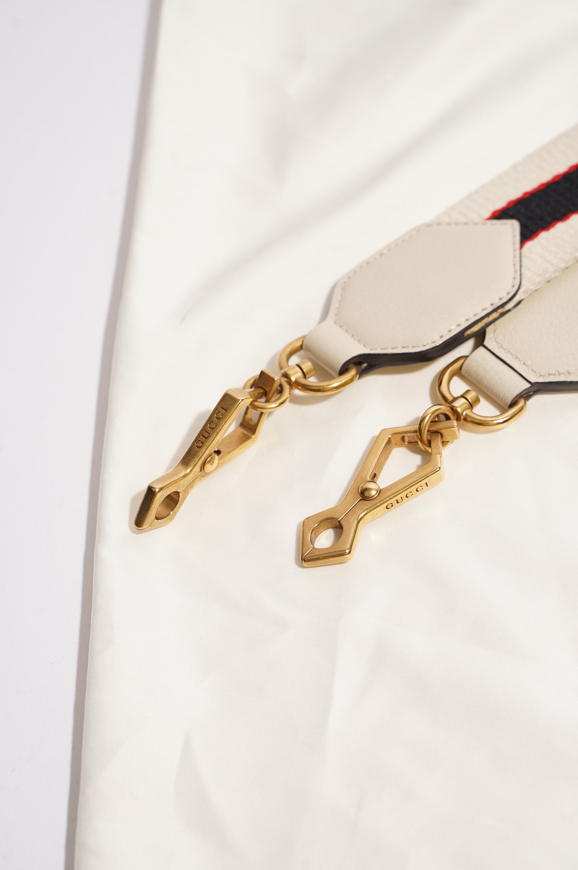 Gucci Totem Web Stripped Butterfly Bag White Leather Medium