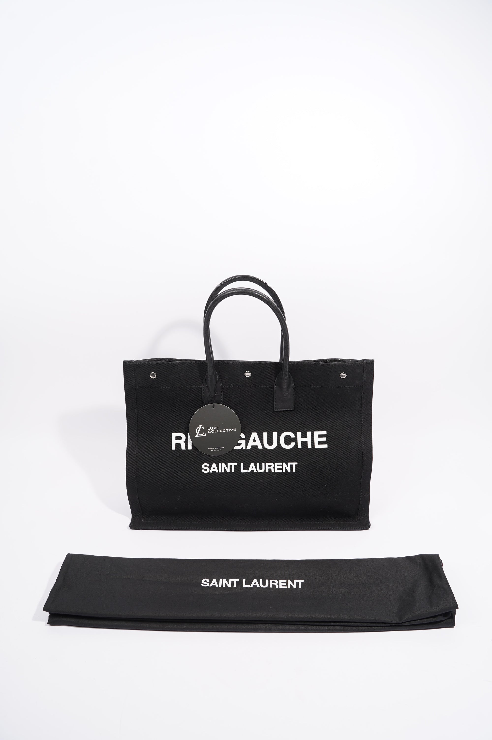 Saint Laurent Womens Rive Gauche Tote Black / White Large