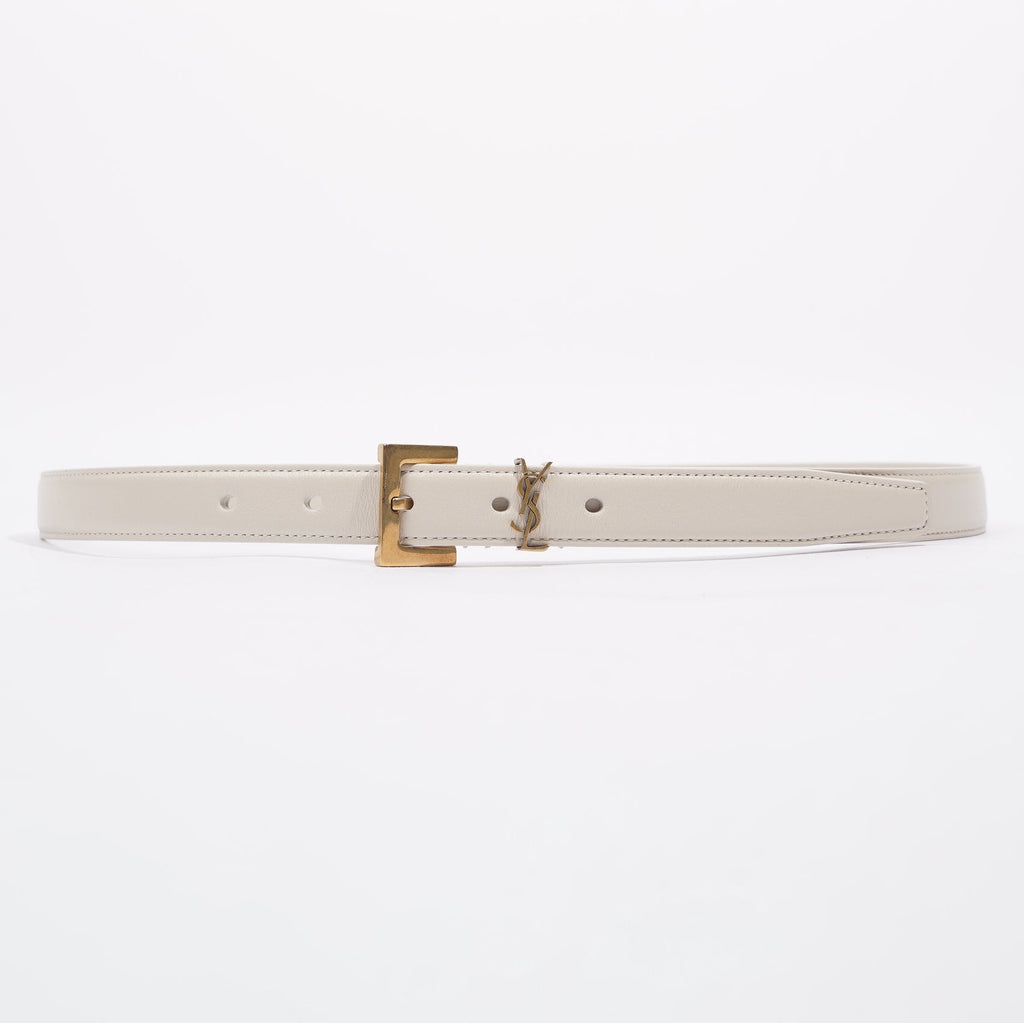 Saint Laurent Womens Logo Slim Belt White Leather 85cm
