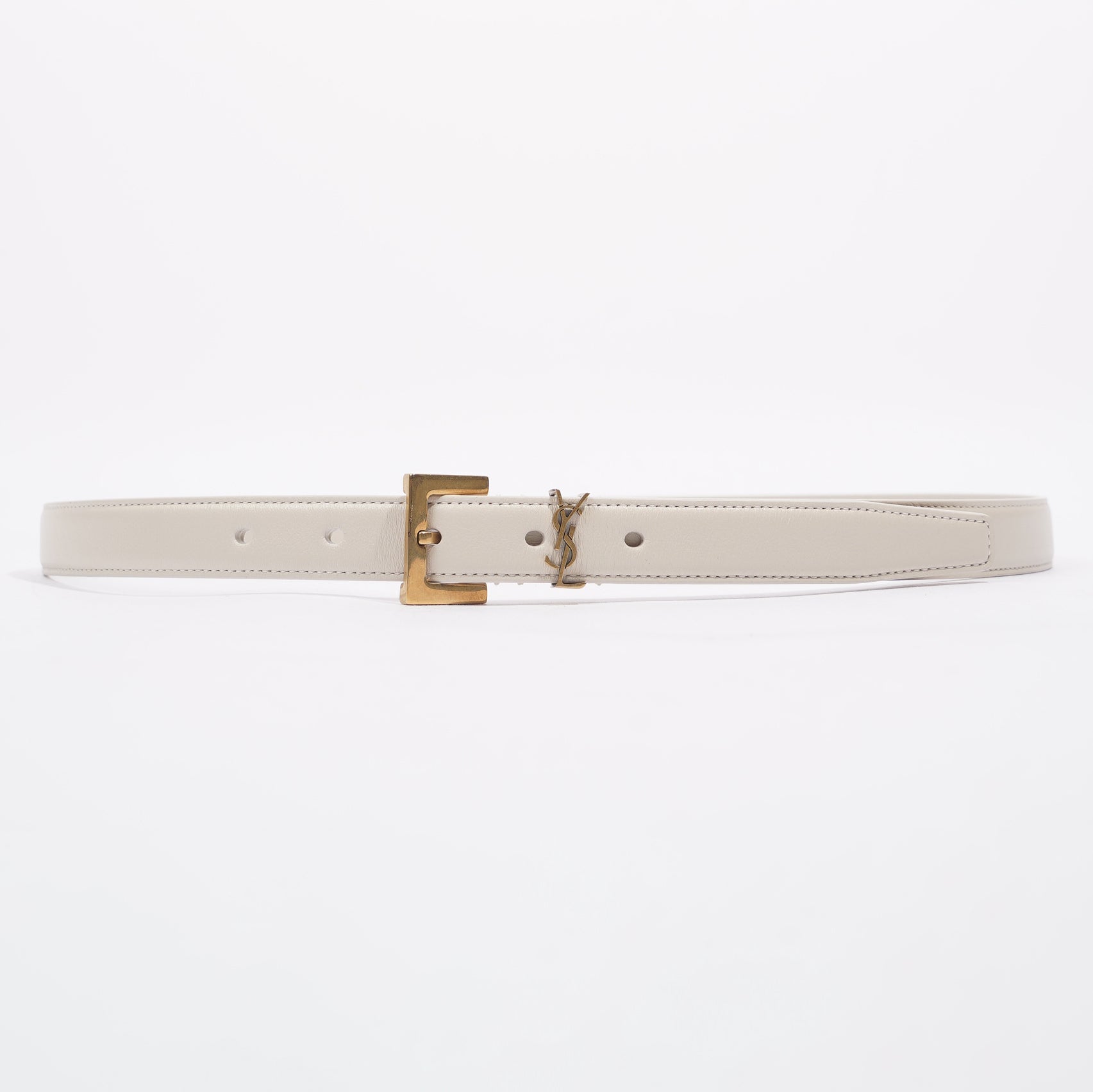 Saint Laurent Womens Logo Slim Belt White Leather 85cm